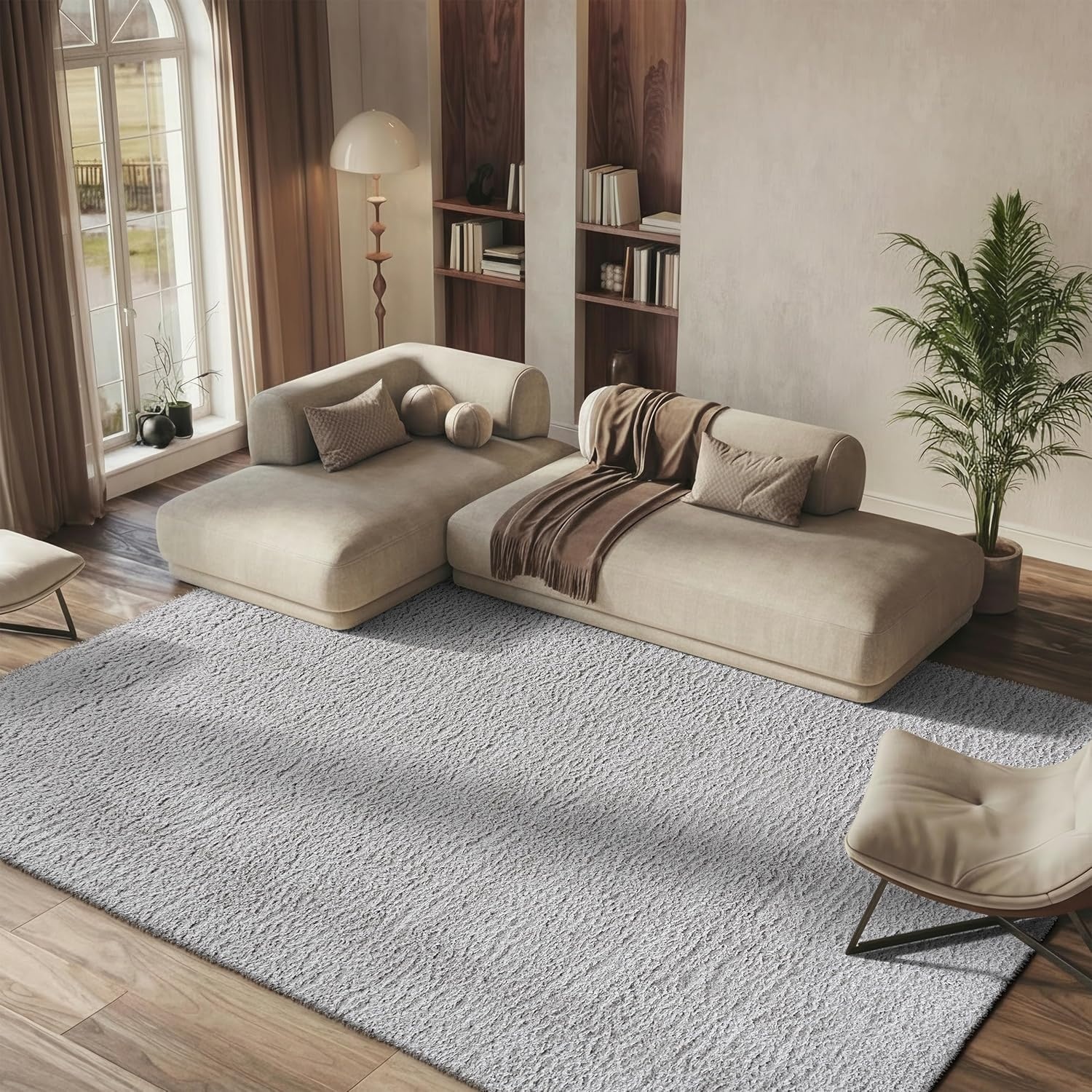image:imageSAFAVIEH Lindsay Shag Collection Area Rug 9 x 12 Beige Modern Design 2inch Thick Ideal for the Living Room Dining Bedroom LNS560BGrey