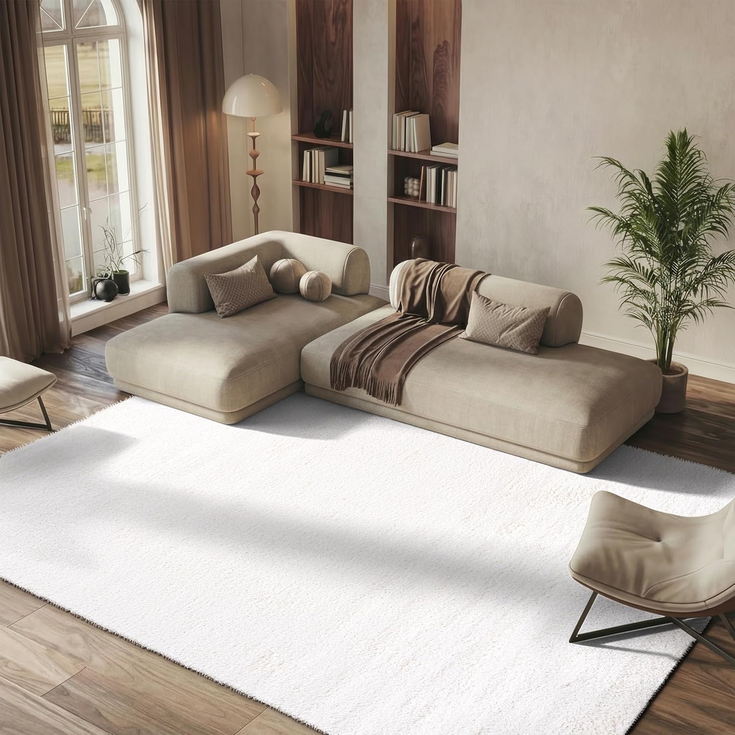 image:imageSAFAVIEH Lindsay Shag Collection Area Rug 9 x 12 Beige Modern Design 2inch Thick Ideal for the Living Room Dining Bedroom LNS560BIvory