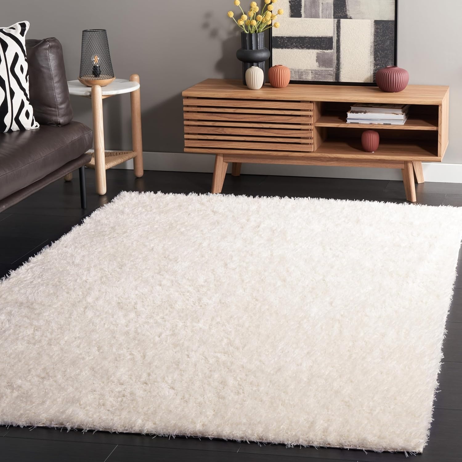 image:imageSAFAVIEH Lindsay Shag Collection Area Rug 9 x 12 Beige Modern Design 2inch Thick Ideal for the Living Room Dining Bedroom LNS560BIvory