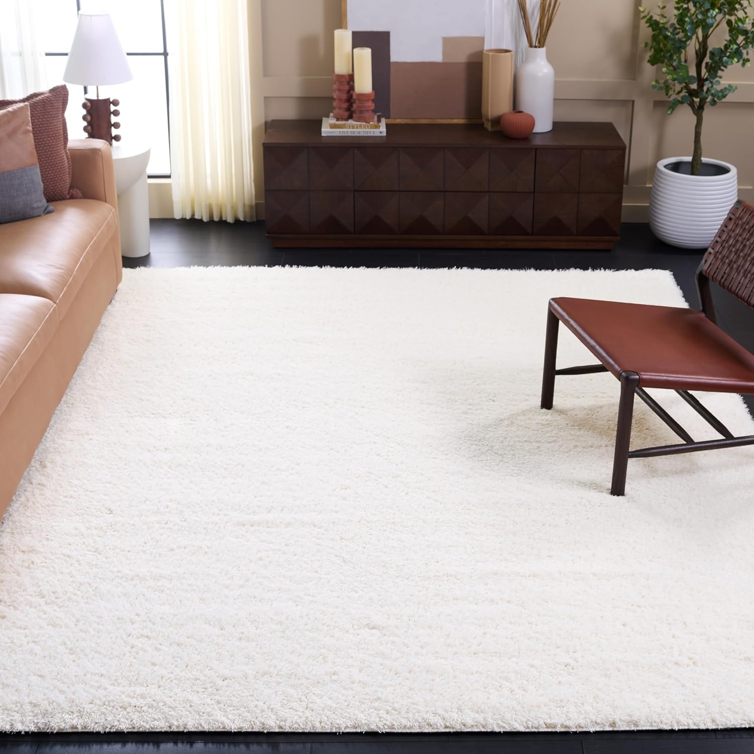 image:imageSAFAVIEH Lindsay Shag Collection Area Rug 9 x 12 Beige Modern Design 2inch Thick Ideal for the Living Room Dining Bedroom LNS560BIvory