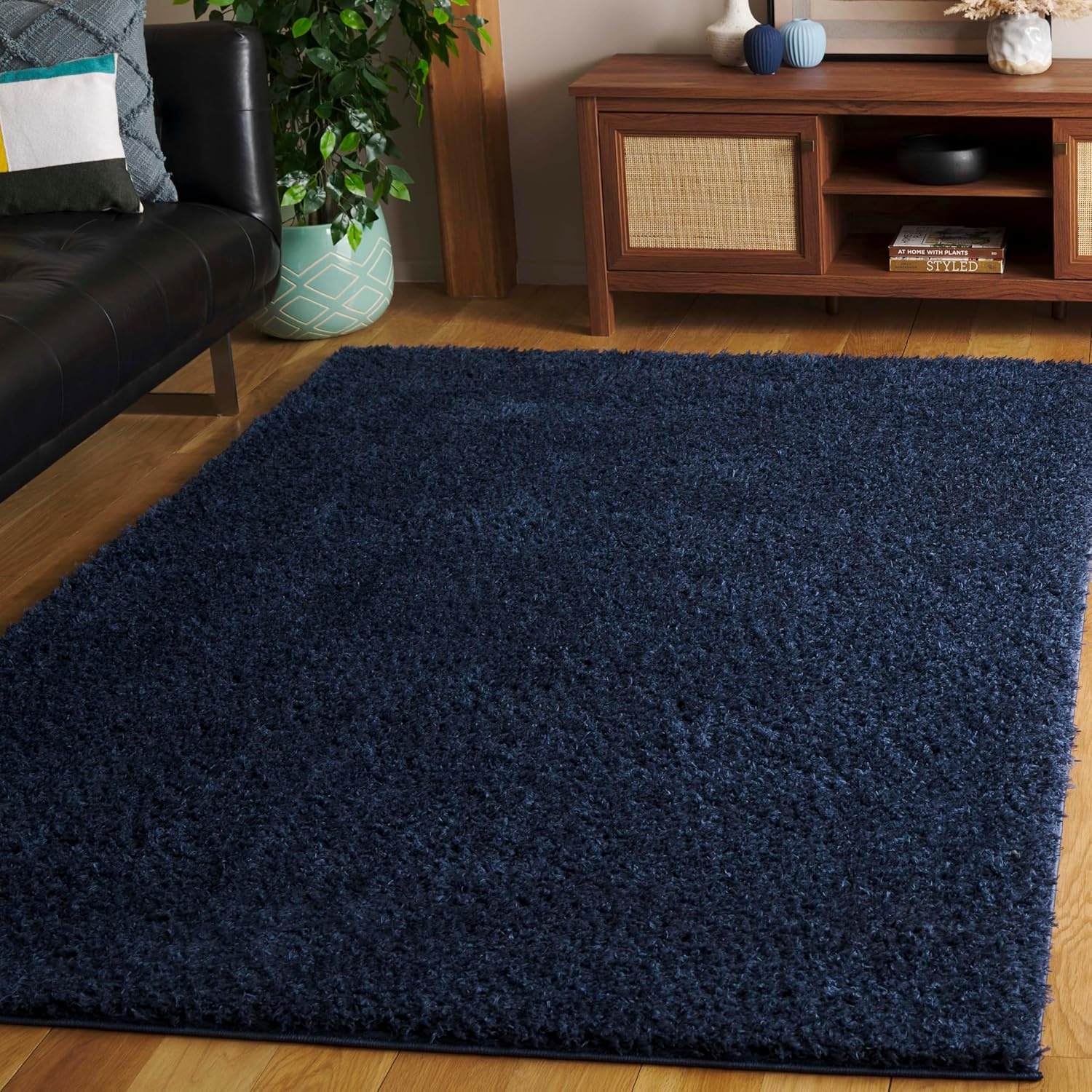 image:imageSAFAVIEH Lindsay Shag Collection Area Rug 9 x 12 Beige Modern Design 2inch Thick Ideal for the Living Room Dining Bedroom LNS560BNavy