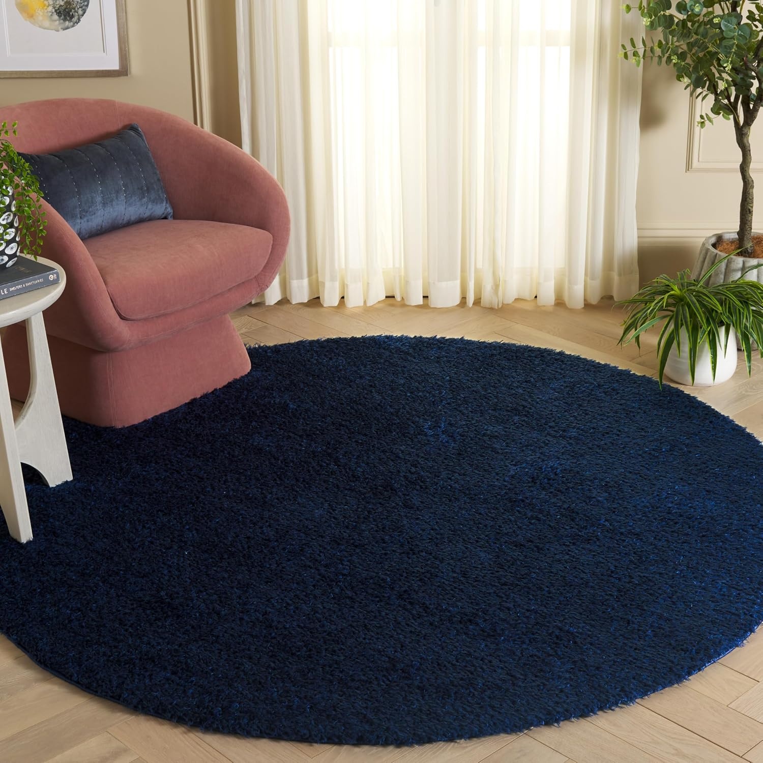 image:imageSAFAVIEH Lindsay Shag Collection Area Rug 9 x 12 Beige Modern Design 2inch Thick Ideal for the Living Room Dining Bedroom LNS560BNavy
