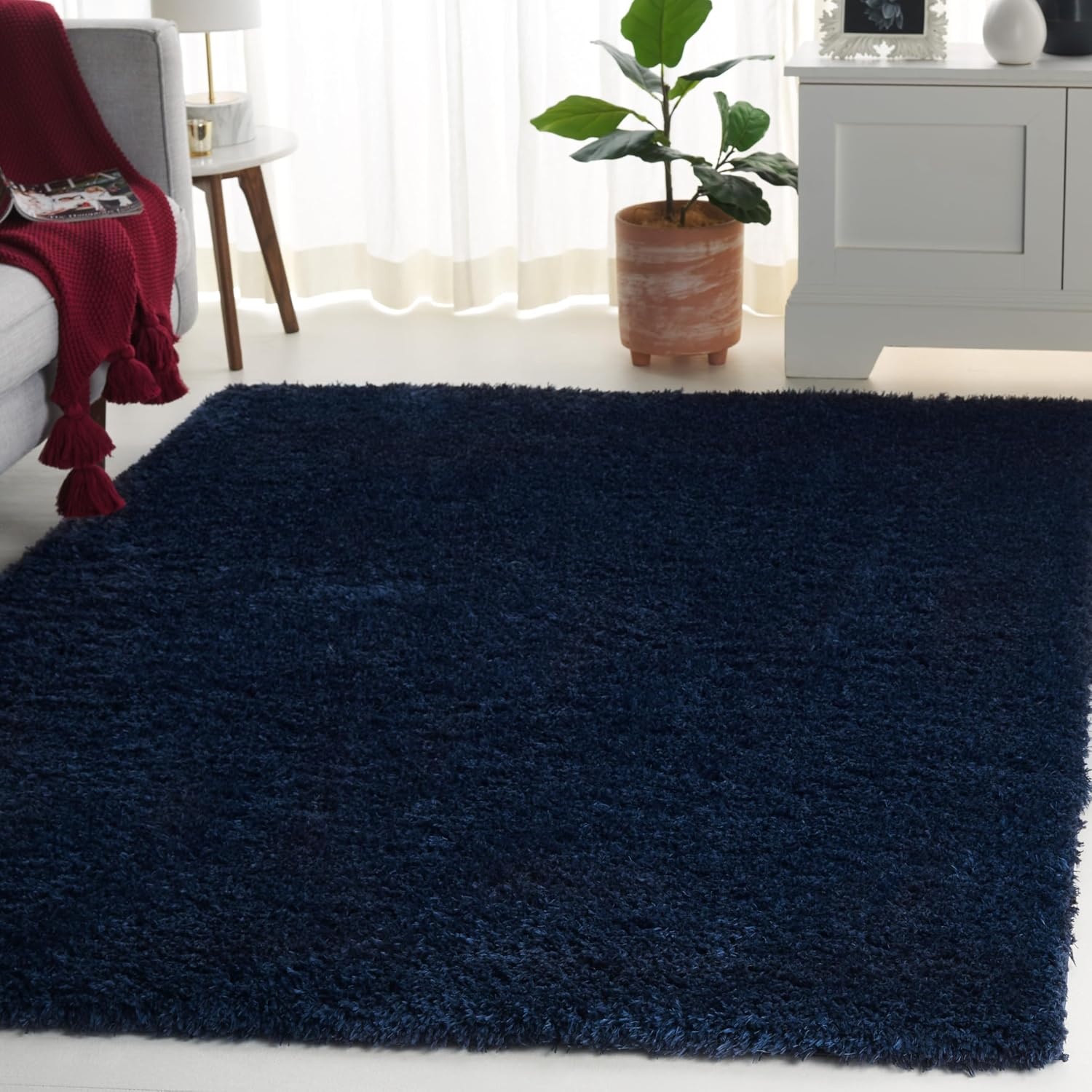 image:imageSAFAVIEH Lindsay Shag Collection Area Rug 9 x 12 Beige Modern Design 2inch Thick Ideal for the Living Room Dining Bedroom LNS560BNavy