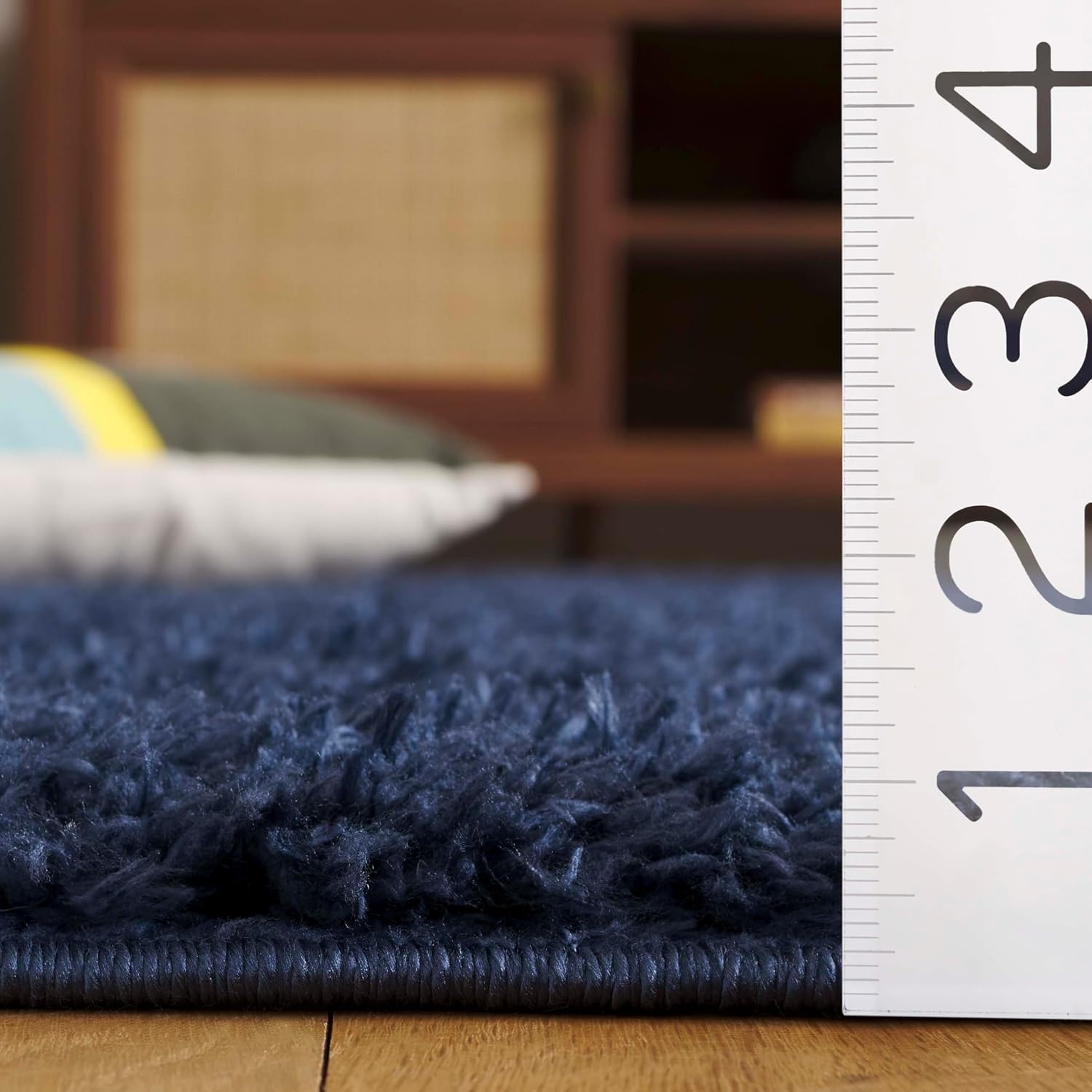 image:imageSAFAVIEH Lindsay Shag Collection Area Rug 9 x 12 Beige Modern Design 2inch Thick Ideal for the Living Room Dining Bedroom LNS560BNavy