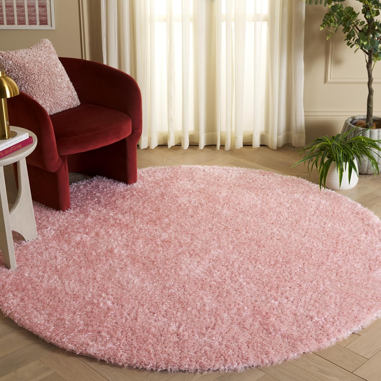 image:imageSAFAVIEH Lindsay Shag Collection Area Rug 9 x 12 Beige Modern Design 2inch Thick Ideal for the Living Room Dining Bedroom LNS560BPink