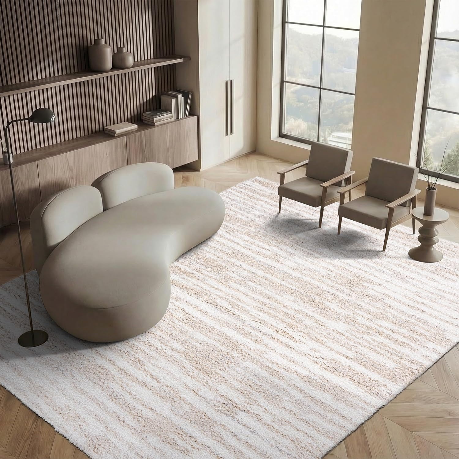 image:imageSAFAVIEH Lindsay Shag Collection Area Rug 9 x 12 Beige amp Ivory Modern Design 2inch Thick Ideal for the Living Room Dining Bedroom LNS554BBeigeIvory