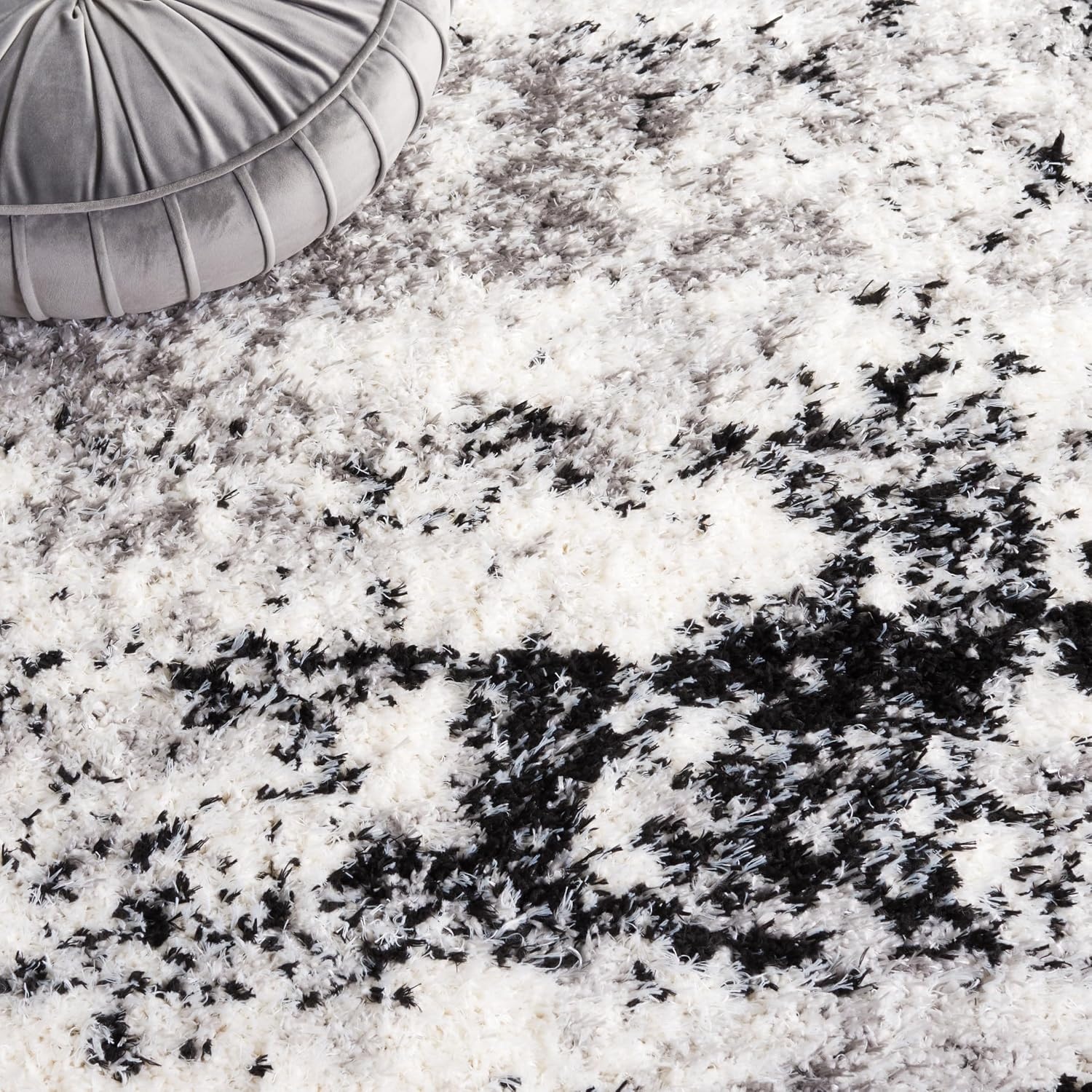 image:imageSAFAVIEH Lindsay Shag Collection Area Rug 9 x 12 Grey amp Black Ivory Modern Design 2inch Thick Ideal for the Living Room Dining Bedroom LNS556GGreyBlack Ivory