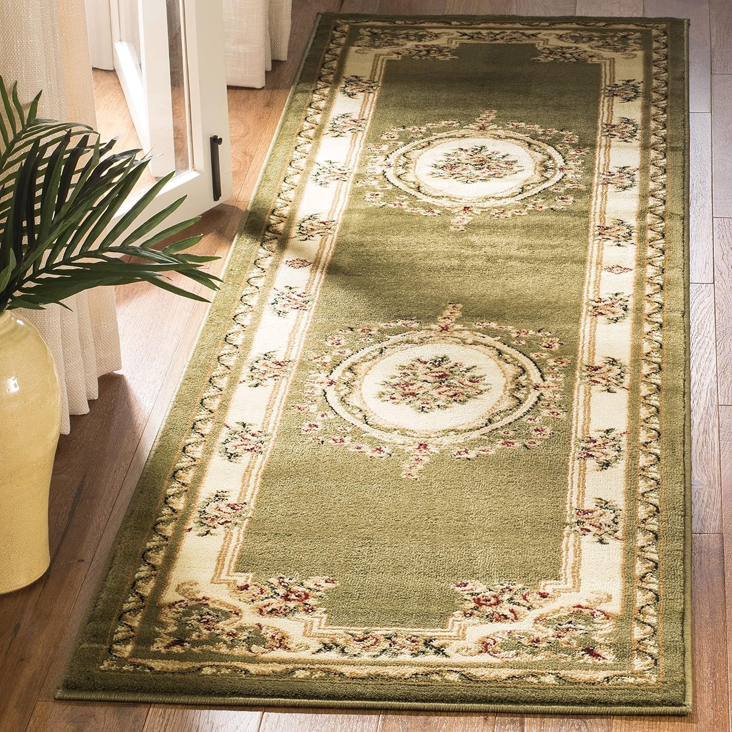 image:imageSAFAVIEH Lyndhurst Collection Area Rug 8 x 11 Red amp Ivory Traditional European Medallion Design NonShedding amp Easy Care Ideal for High Traffic Areas in Living Room Bedroom LNH218CSageIvory