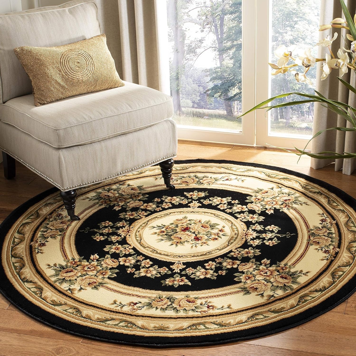image:imageSAFAVIEH Lyndhurst Collection Area Rug 8 x 11 Red amp Ivory Traditional European Medallion Design NonShedding amp Easy Care Ideal for High Traffic Areas in Living Room Bedroom LNH218CBlackIvory