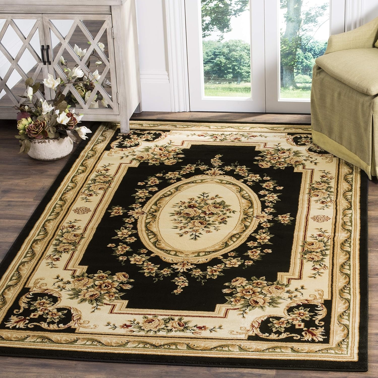 image:imageSAFAVIEH Lyndhurst Collection Area Rug 8 x 11 Red amp Ivory Traditional European Medallion Design NonShedding amp Easy Care Ideal for High Traffic Areas in Living Room Bedroom LNH218CBlackIvory
