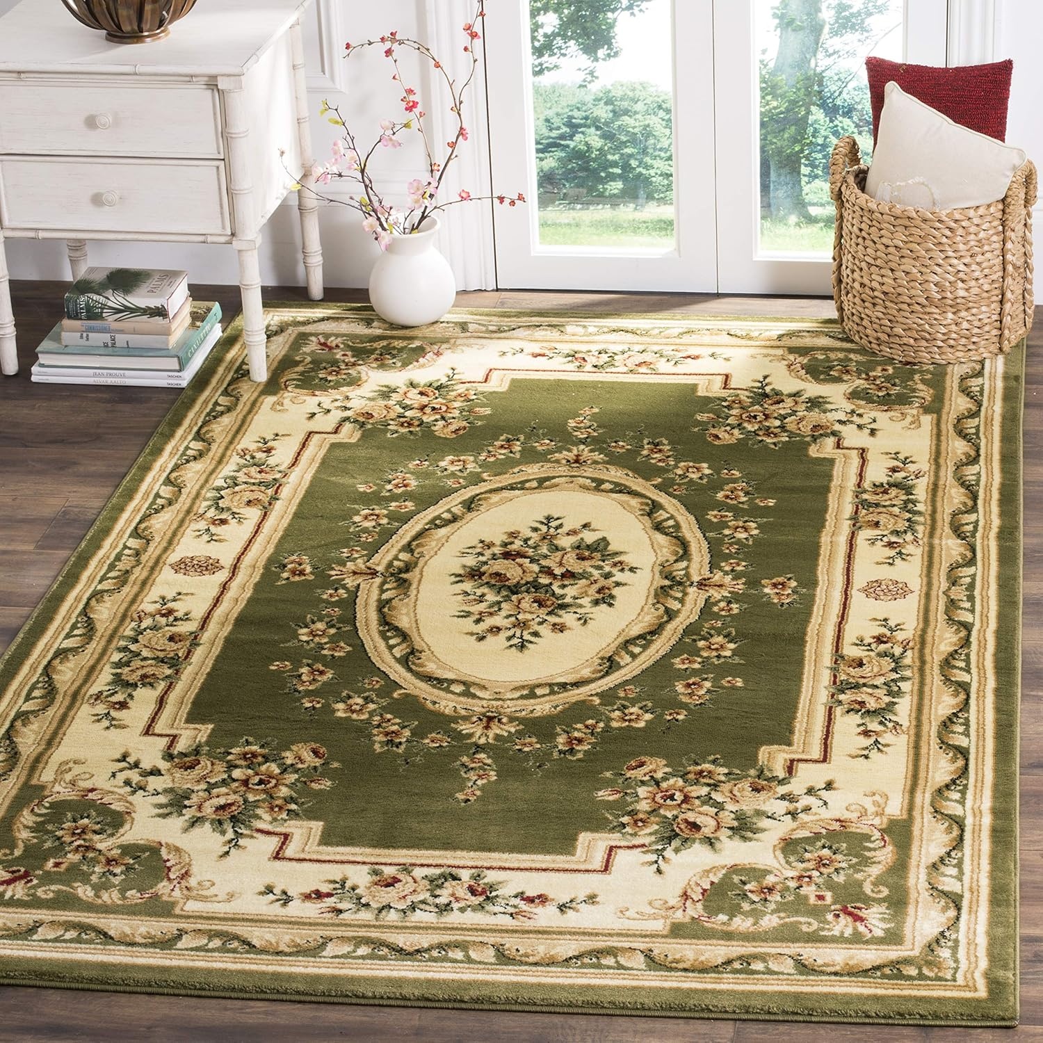 image:imageSAFAVIEH Lyndhurst Collection Area Rug 8 x 11 Red amp Ivory Traditional European Medallion Design NonShedding amp Easy Care Ideal for High Traffic Areas in Living Room Bedroom LNH218CSageIvory