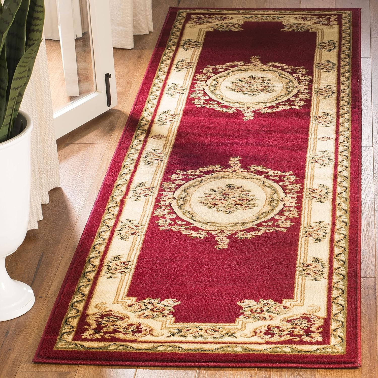image:imageSAFAVIEH Lyndhurst Collection Area Rug 8 x 11 Red amp Ivory Traditional European Medallion Design NonShedding amp Easy Care Ideal for High Traffic Areas in Living Room Bedroom LNH218CRedIvory