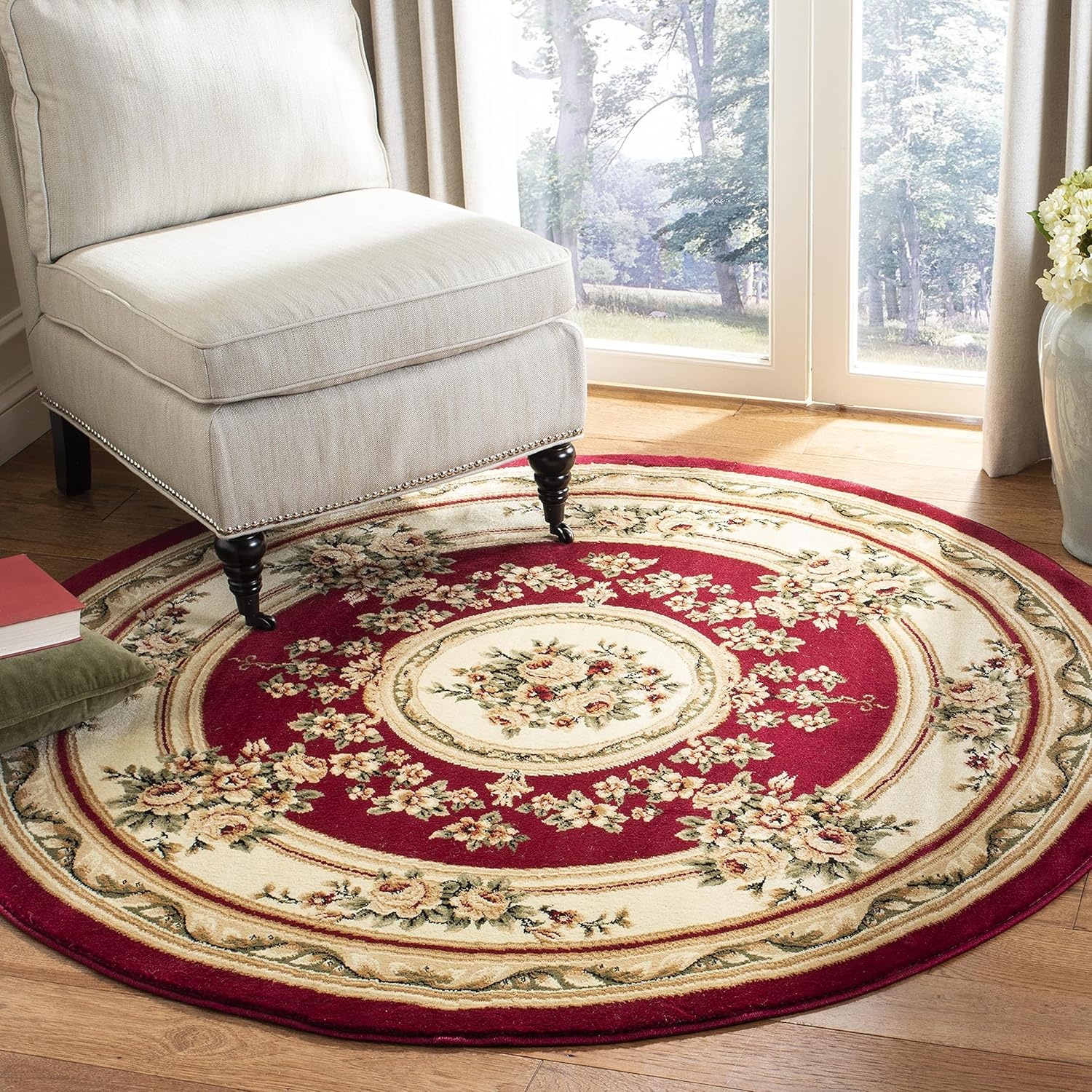 image:imageSAFAVIEH Lyndhurst Collection Area Rug 8 x 11 Red amp Ivory Traditional European Medallion Design NonShedding amp Easy Care Ideal for High Traffic Areas in Living Room Bedroom LNH218CRedIvory