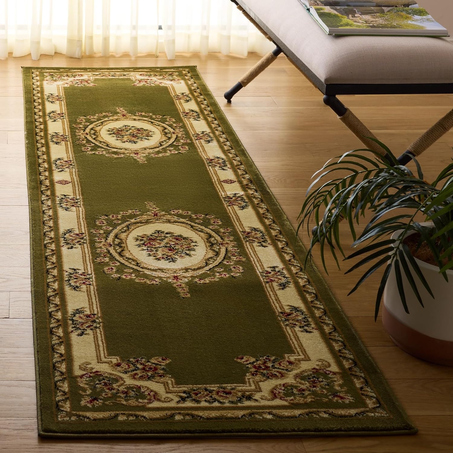 image:imageSAFAVIEH Lyndhurst Collection Area Rug 8 x 11 Red amp Ivory Traditional European Medallion Design NonShedding amp Easy Care Ideal for High Traffic Areas in Living Room Bedroom LNH218CSageIvory