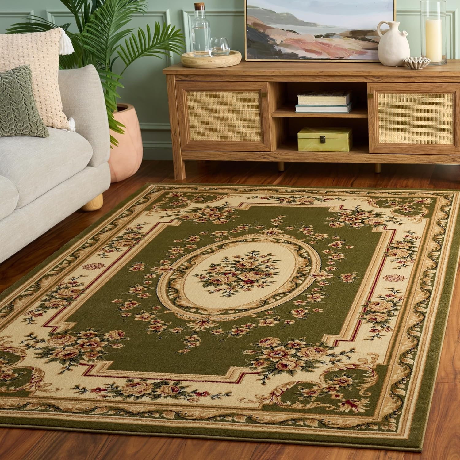 image:imageSAFAVIEH Lyndhurst Collection Area Rug 8 x 11 Red amp Ivory Traditional European Medallion Design NonShedding amp Easy Care Ideal for High Traffic Areas in Living Room Bedroom LNH218CSageIvory