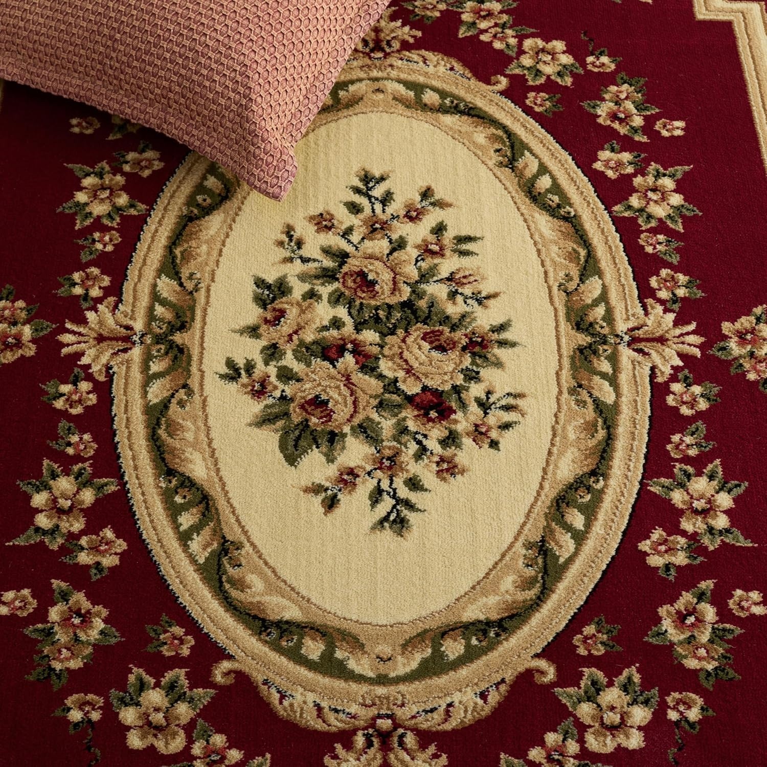 image:imageSAFAVIEH Lyndhurst Collection Area Rug 8 x 11 Red amp Ivory Traditional European Medallion Design NonShedding amp Easy Care Ideal for High Traffic Areas in Living Room Bedroom LNH218CRedIvory