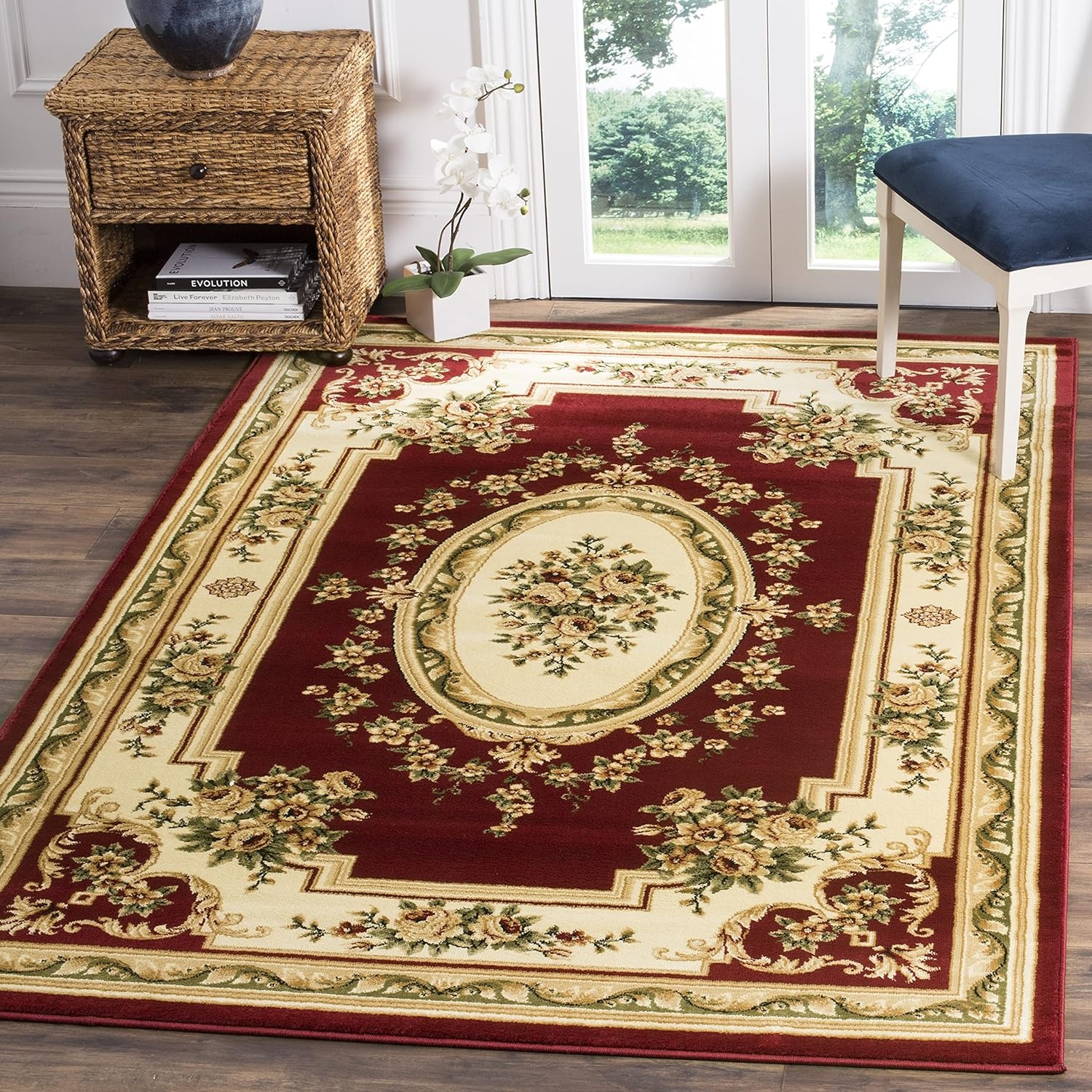 image:imageSAFAVIEH Lyndhurst Collection Area Rug 8 x 11 Red amp Ivory Traditional European Medallion Design NonShedding amp Easy Care Ideal for High Traffic Areas in Living Room Bedroom LNH218CRedIvory