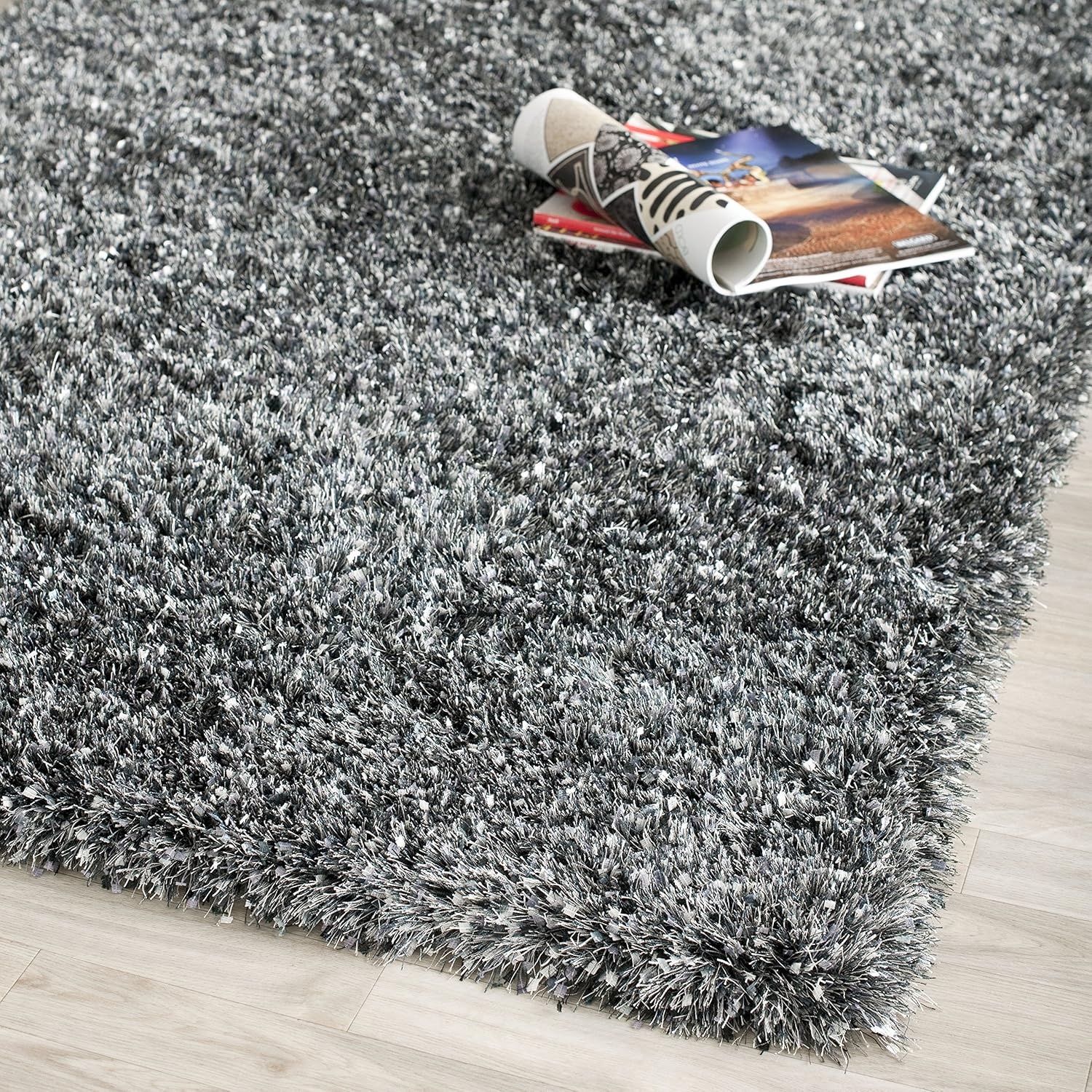 image:imageSAFAVIEH Malibu Shag Collection Area Rug 86 x 12 Silver Handmade Solid 14inch Thick Ideal for High Traffic Areas in Living Room Bedroom MLS431SCharcoal