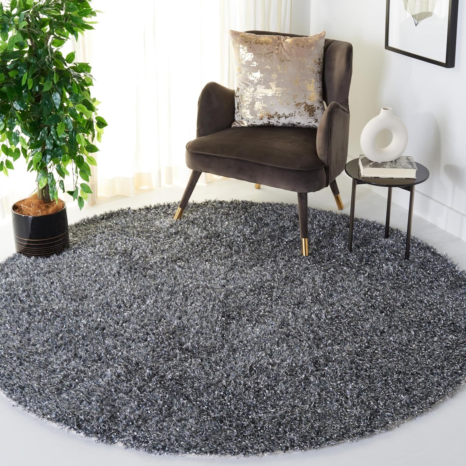 image:imageSAFAVIEH Malibu Shag Collection Area Rug 86 x 12 Silver Handmade Solid 14inch Thick Ideal for High Traffic Areas in Living Room Bedroom MLS431SCharcoal