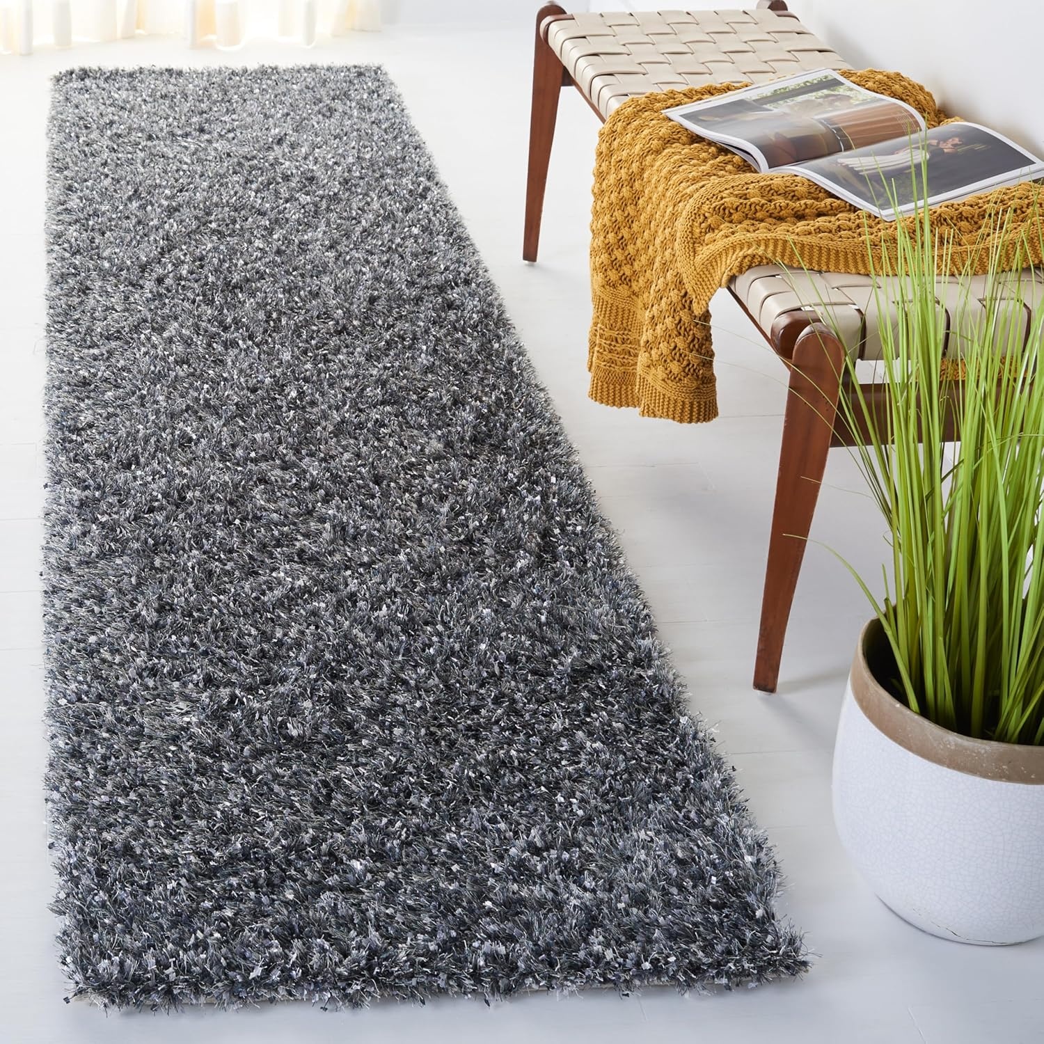 image:imageSAFAVIEH Malibu Shag Collection Area Rug 86 x 12 Silver Handmade Solid 14inch Thick Ideal for High Traffic Areas in Living Room Bedroom MLS431SCharcoal
