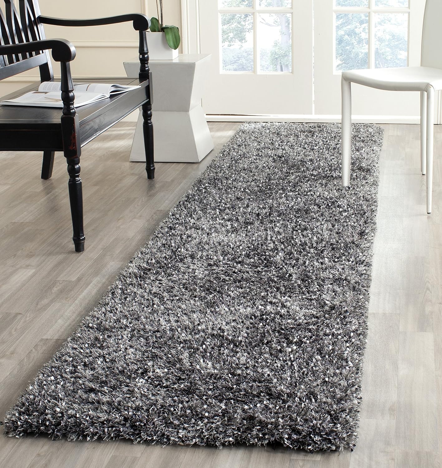 image:imageSAFAVIEH Malibu Shag Collection Area Rug 86 x 12 Silver Handmade Solid 14inch Thick Ideal for High Traffic Areas in Living Room Bedroom MLS431SCharcoal