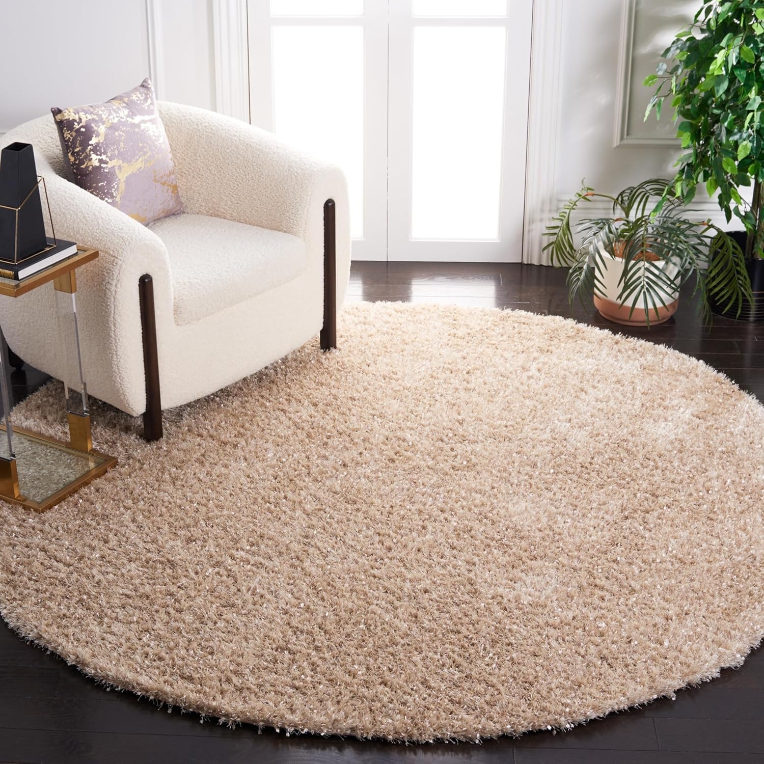 image:imageSAFAVIEH Malibu Shag Collection Area Rug 86 x 12 Silver Handmade Solid 14inch Thick Ideal for High Traffic Areas in Living Room Bedroom MLS431SNatural