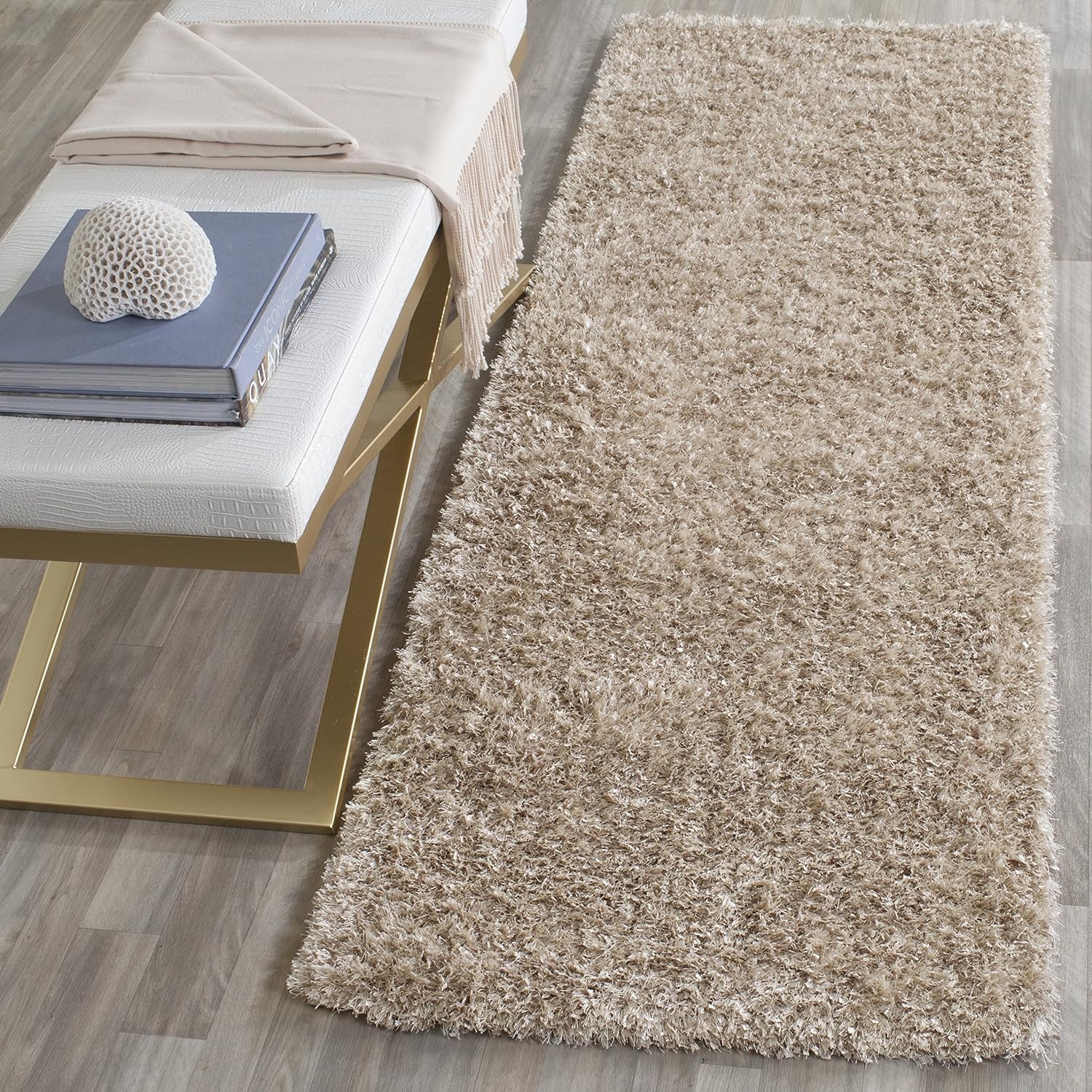 image:imageSAFAVIEH Malibu Shag Collection Area Rug 86 x 12 Silver Handmade Solid 14inch Thick Ideal for High Traffic Areas in Living Room Bedroom MLS431SNatural
