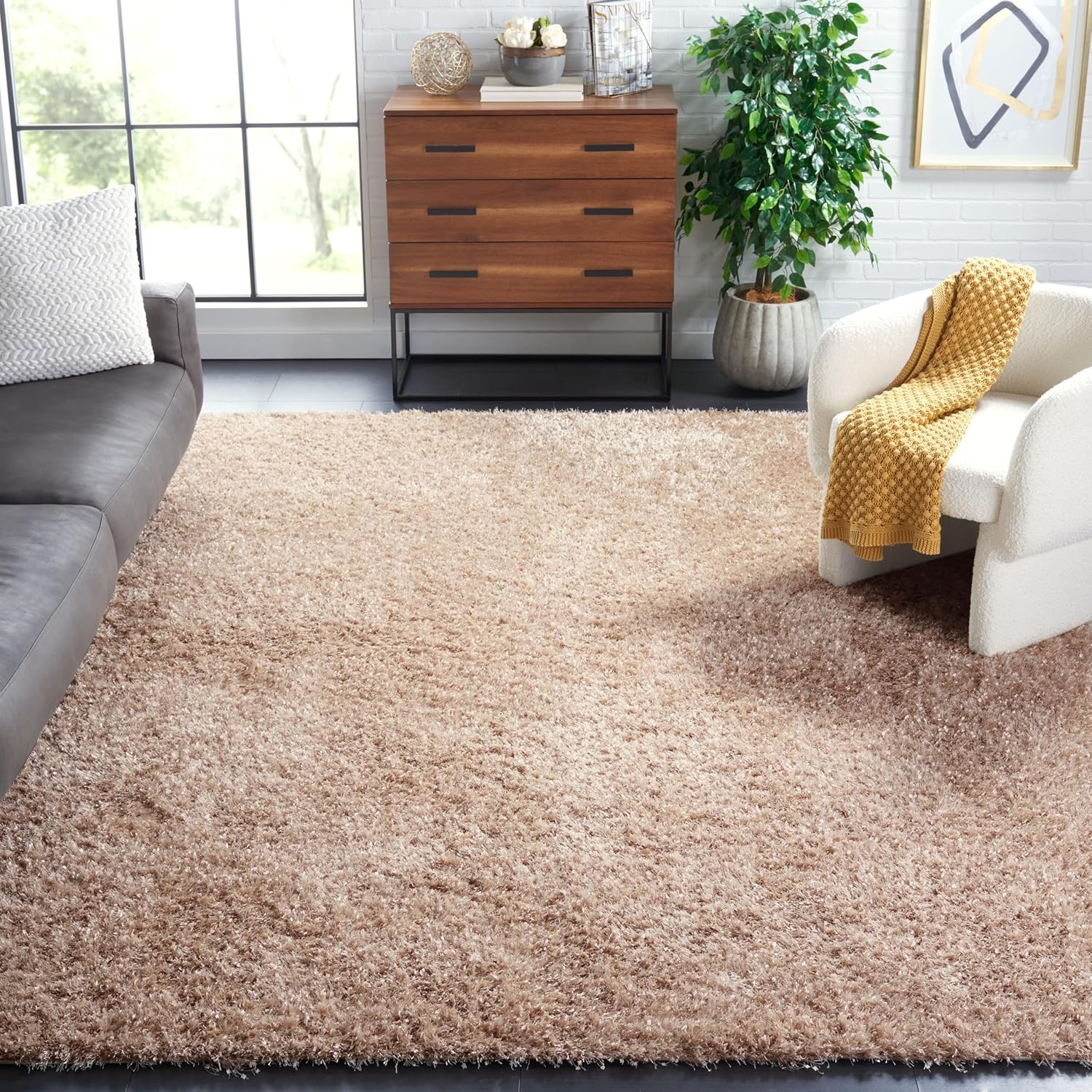 image:imageSAFAVIEH Malibu Shag Collection Area Rug 86 x 12 Silver Handmade Solid 14inch Thick Ideal for High Traffic Areas in Living Room Bedroom MLS431SNatural