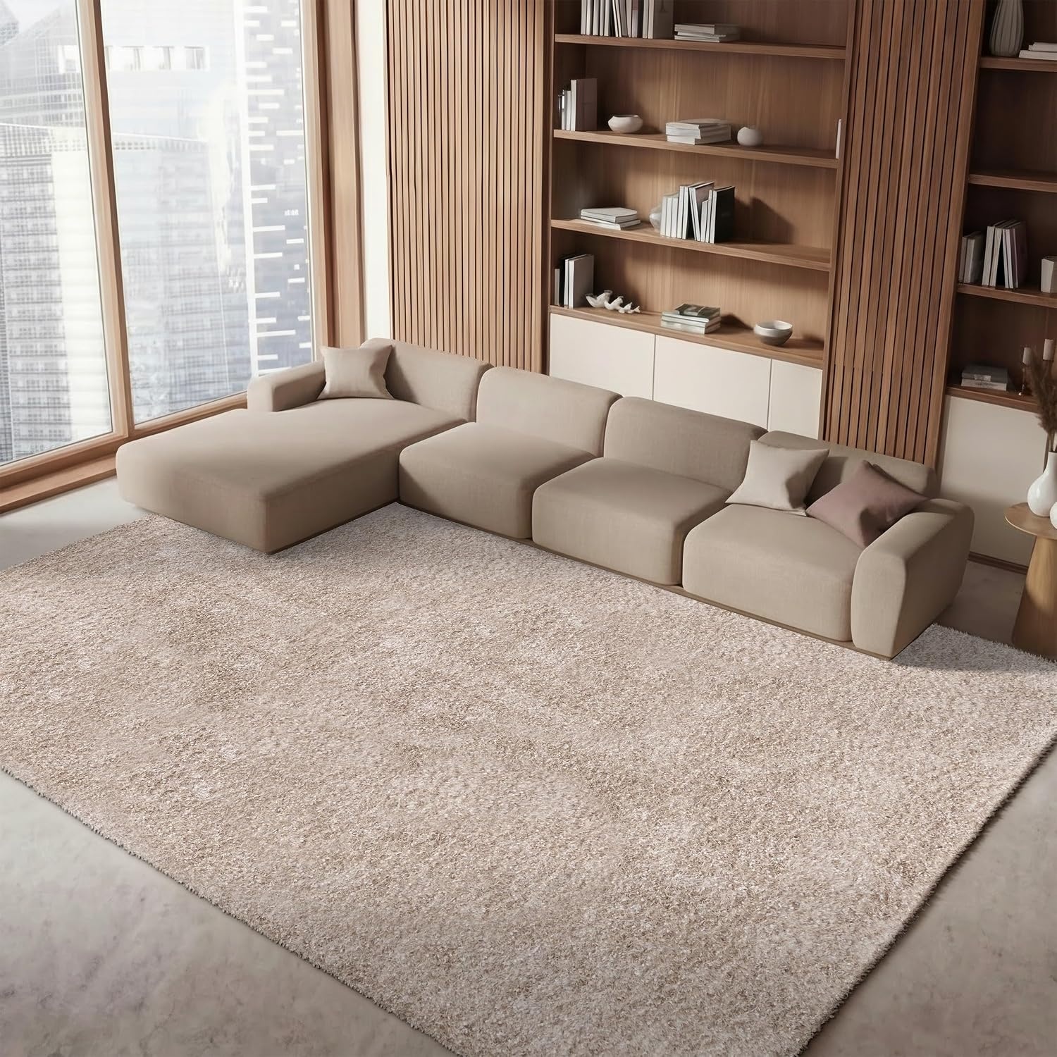 image:imageSAFAVIEH Malibu Shag Collection Area Rug 86 x 12 Silver Handmade Solid 14inch Thick Ideal for High Traffic Areas in Living Room Bedroom MLS431SNatural