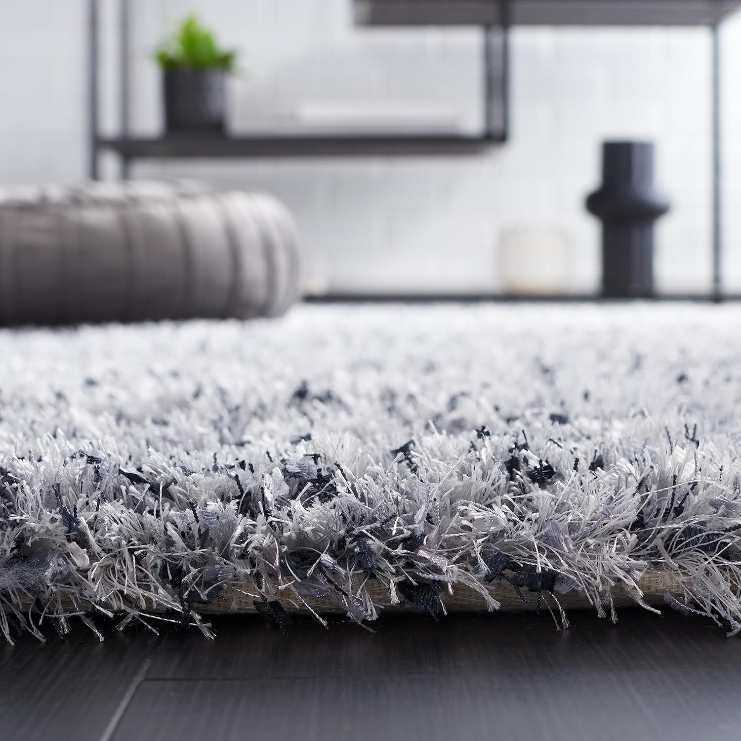 image:imageSAFAVIEH Malibu Shag Collection Area Rug 86 x 12 Silver Handmade Solid 14inch Thick Ideal for High Traffic Areas in Living Room Bedroom MLS431SSilver