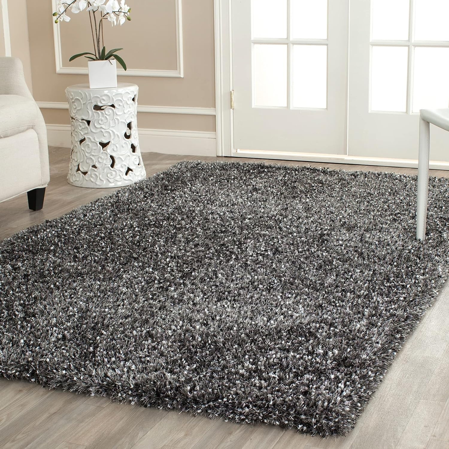 image:imageSAFAVIEH Malibu Shag Collection Area Rug 86 x 12 Silver Handmade Solid 14inch Thick Ideal for High Traffic Areas in Living Room Bedroom MLS431SSilver