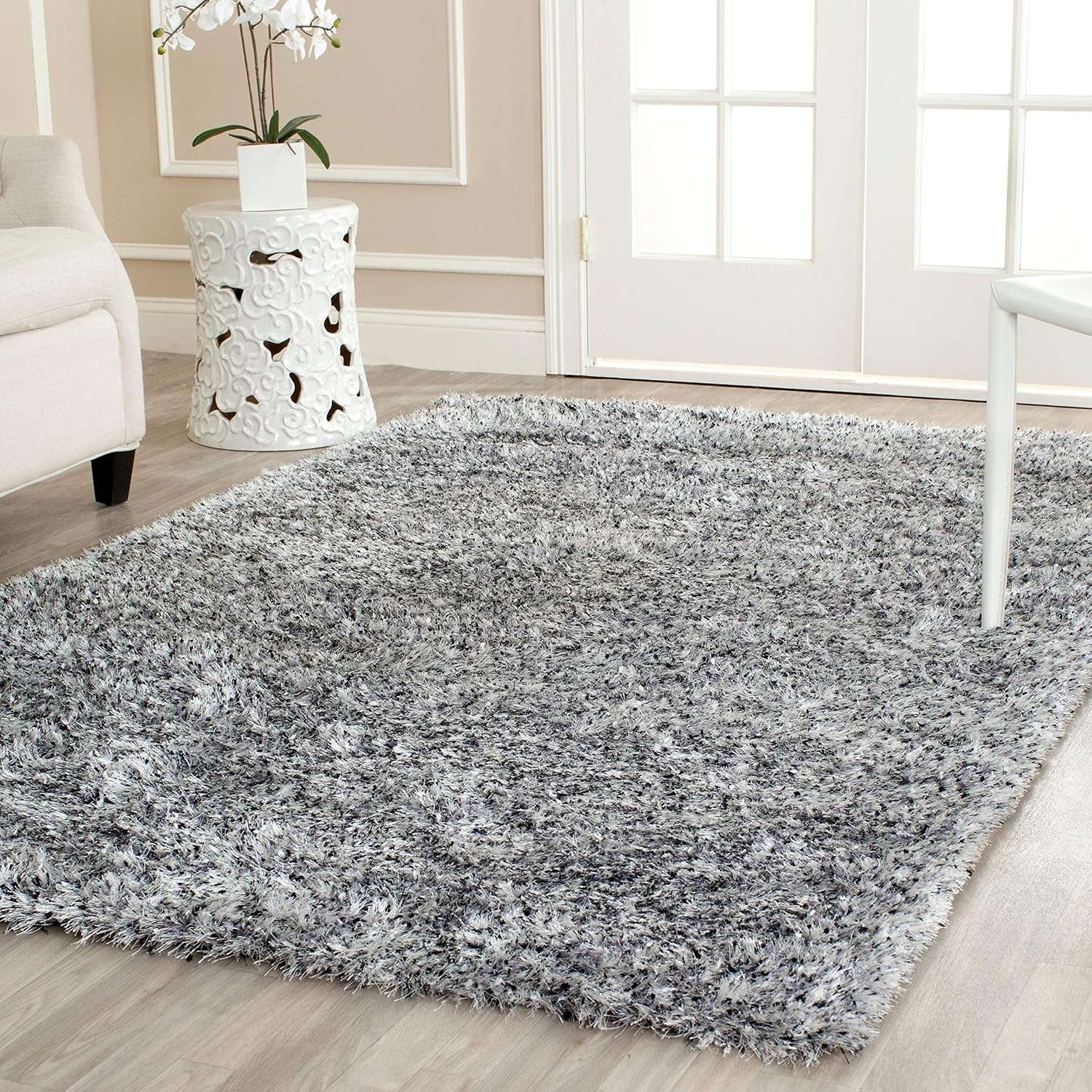 image:imageSAFAVIEH Malibu Shag Collection Area Rug 86 x 12 Silver Handmade Solid 14inch Thick Ideal for High Traffic Areas in Living Room Bedroom MLS431SSilver