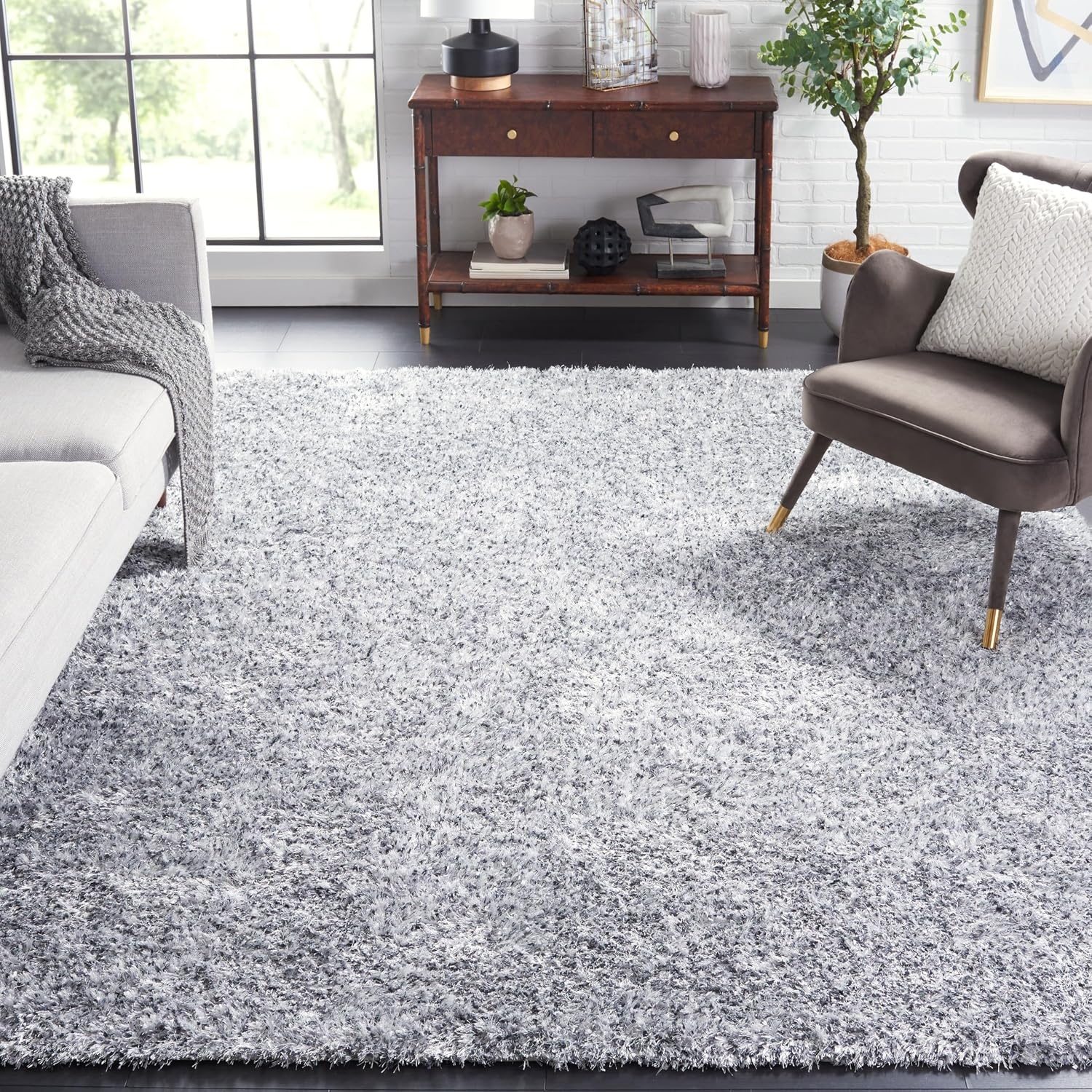 image:imageSAFAVIEH Malibu Shag Collection Area Rug 86 x 12 Silver Handmade Solid 14inch Thick Ideal for High Traffic Areas in Living Room Bedroom MLS431SSilver