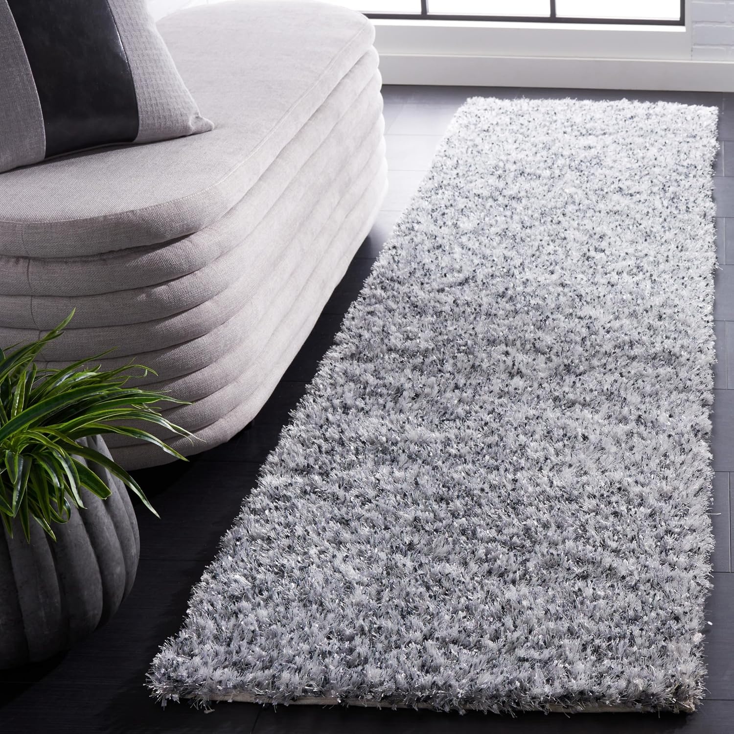 image:imageSAFAVIEH Malibu Shag Collection Area Rug 86 x 12 Silver Handmade Solid 14inch Thick Ideal for High Traffic Areas in Living Room Bedroom MLS431SSilver