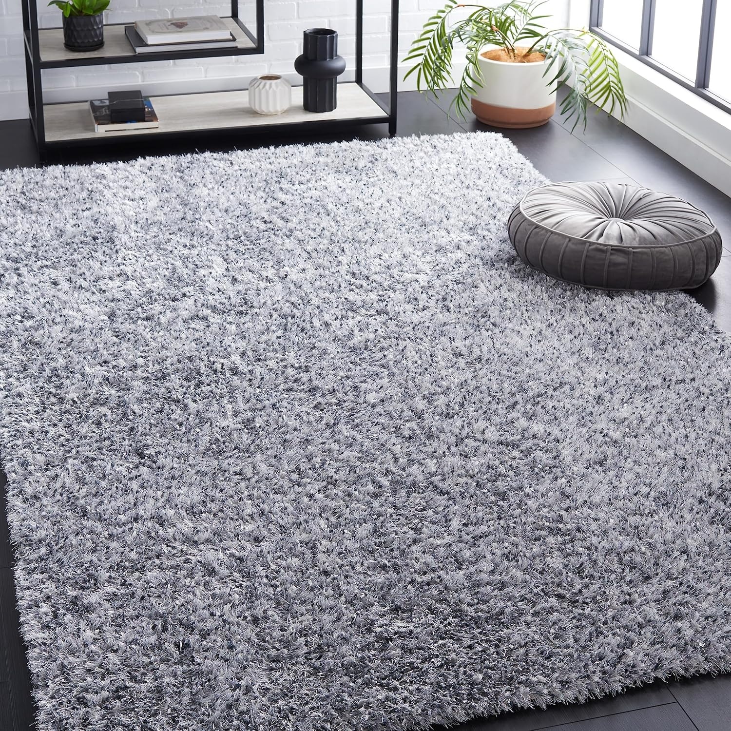 image:imageSAFAVIEH Malibu Shag Collection Area Rug 86 x 12 Silver Handmade Solid 14inch Thick Ideal for High Traffic Areas in Living Room Bedroom MLS431SSilver