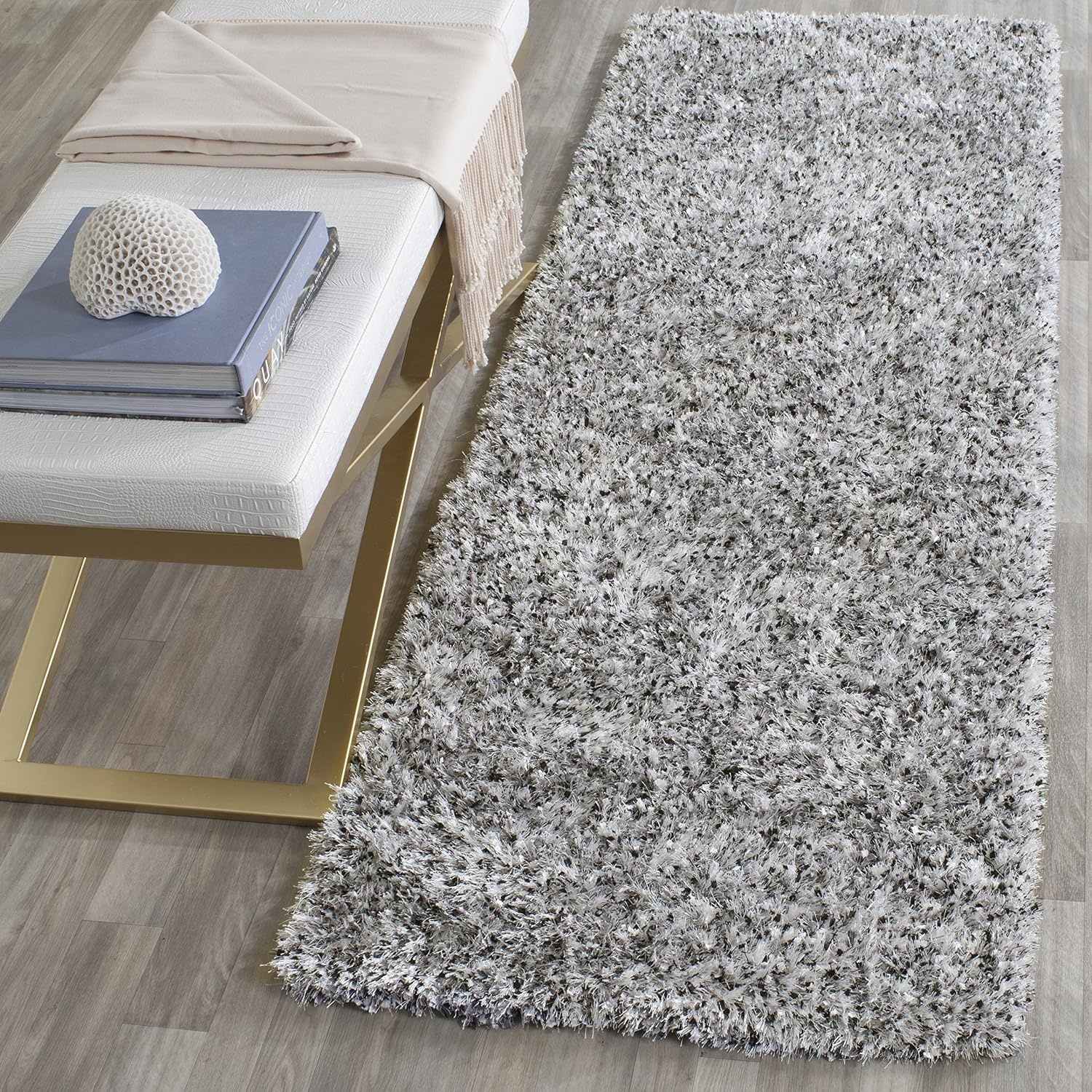 image:imageSAFAVIEH Malibu Shag Collection Area Rug 86 x 12 Silver Handmade Solid 14inch Thick Ideal for High Traffic Areas in Living Room Bedroom MLS431SSilver