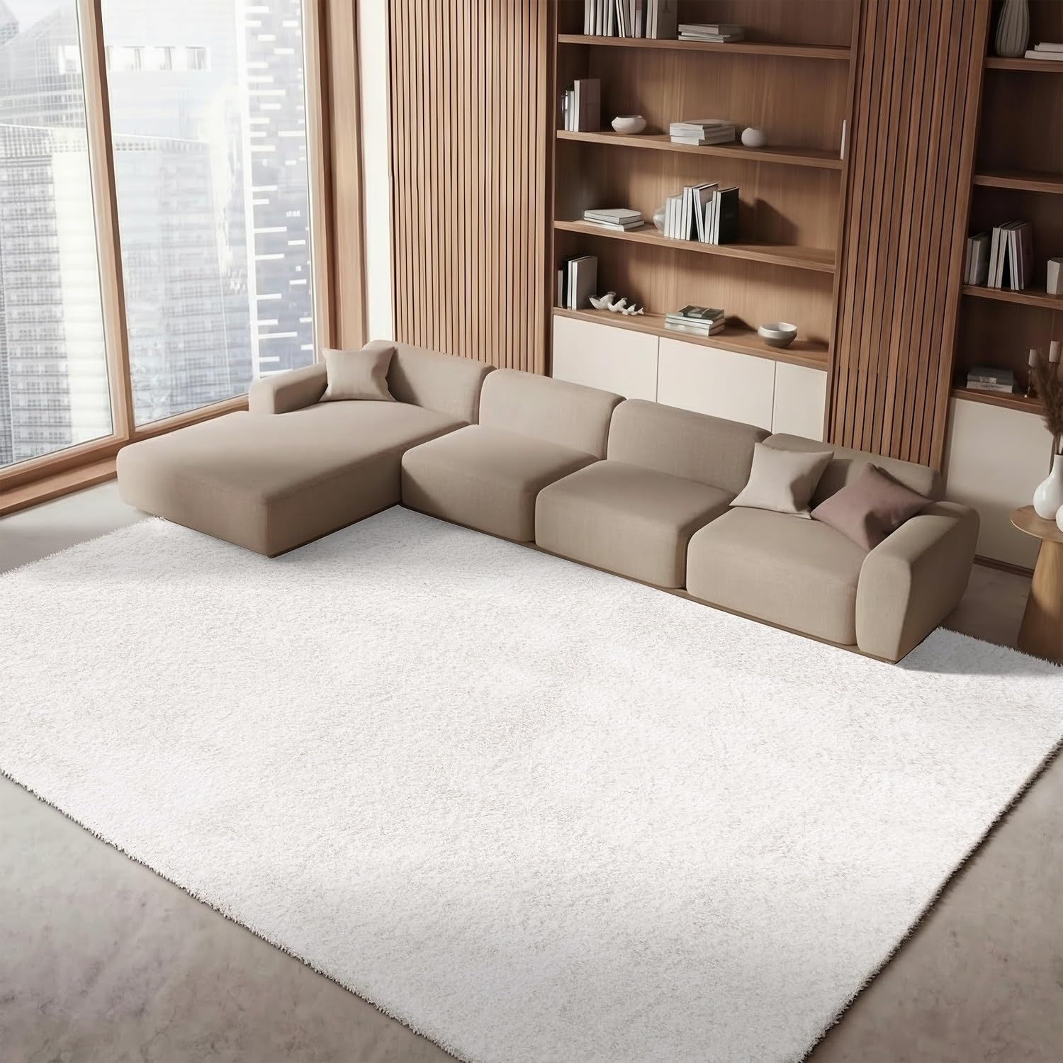 image:imageSAFAVIEH Malibu Shag Collection Area Rug 86 x 12 Silver Handmade Solid 14inch Thick Ideal for High Traffic Areas in Living Room Bedroom MLS431SWhite