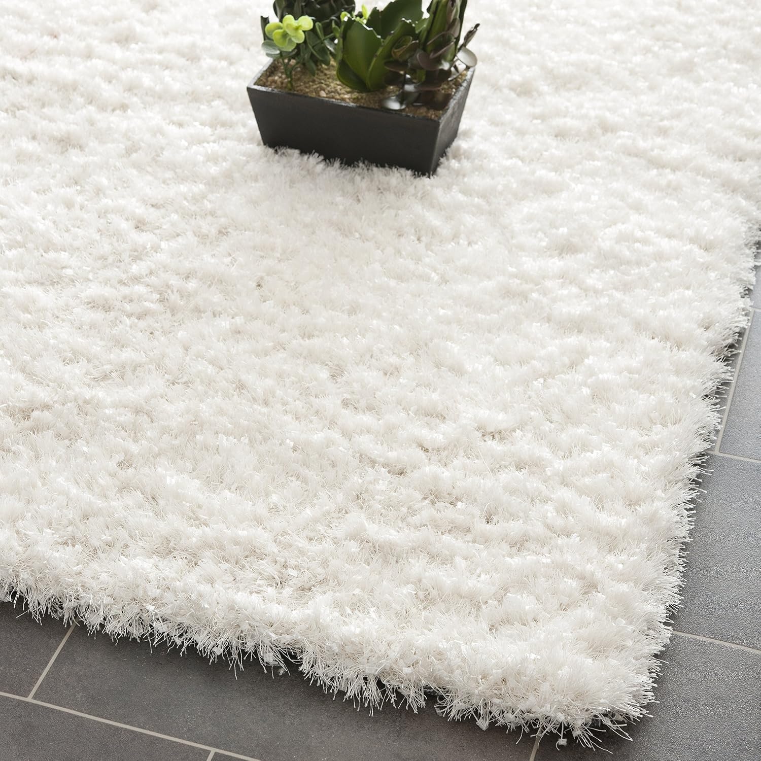 image:imageSAFAVIEH Malibu Shag Collection Area Rug 86 x 12 Silver Handmade Solid 14inch Thick Ideal for High Traffic Areas in Living Room Bedroom MLS431SWhite