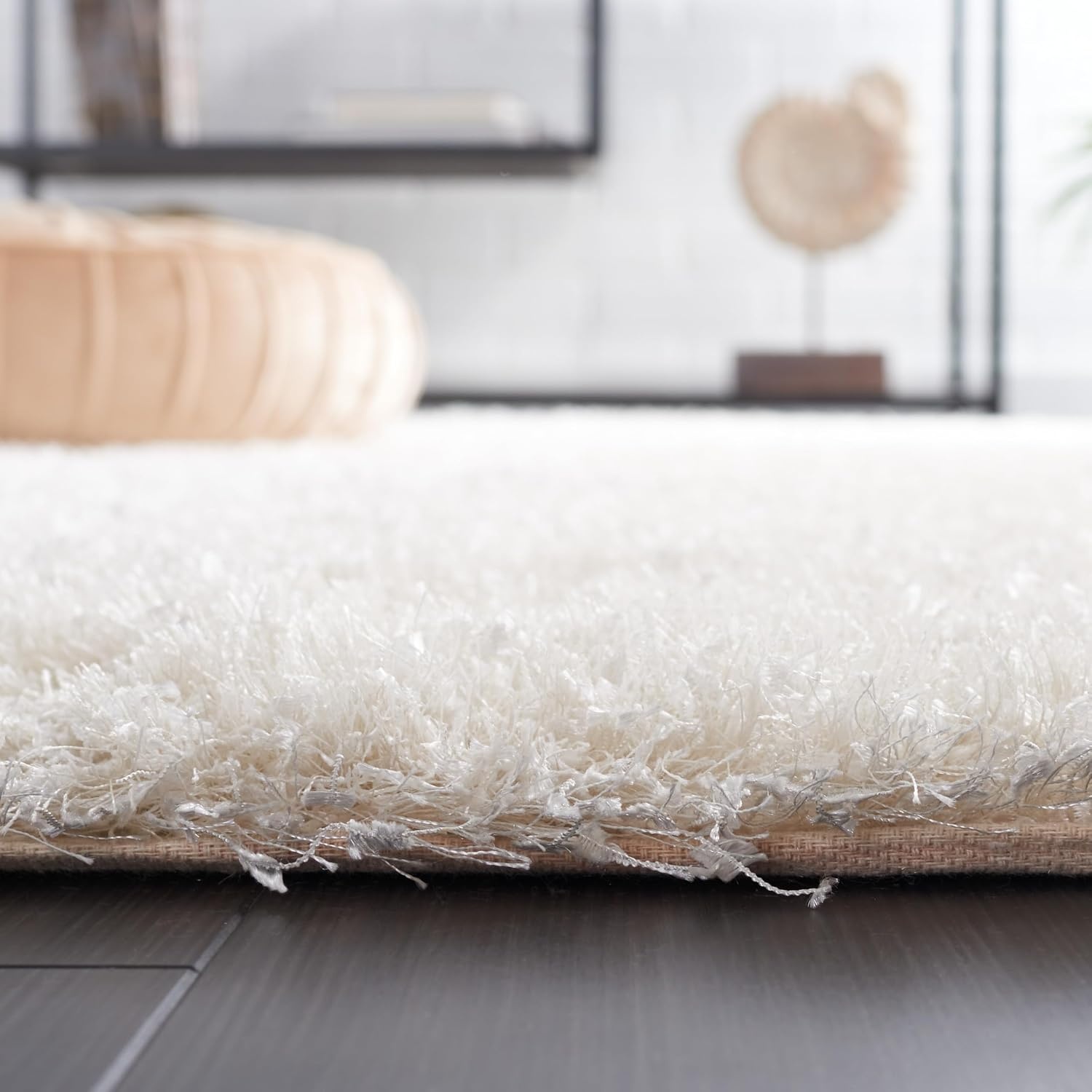 image:imageSAFAVIEH Malibu Shag Collection Area Rug 86 x 12 Silver Handmade Solid 14inch Thick Ideal for High Traffic Areas in Living Room Bedroom MLS431SWhite