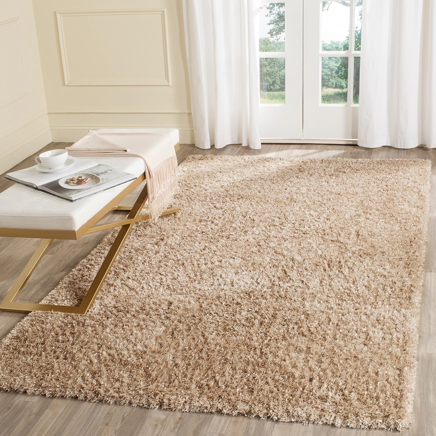 image:imageSAFAVIEH Malibu Shag Collection Area Rug 86 x 12 Silver Handmade Solid 14inch Thick Ideal for High Traffic Areas in Living Room Bedroom MLS431SWhite