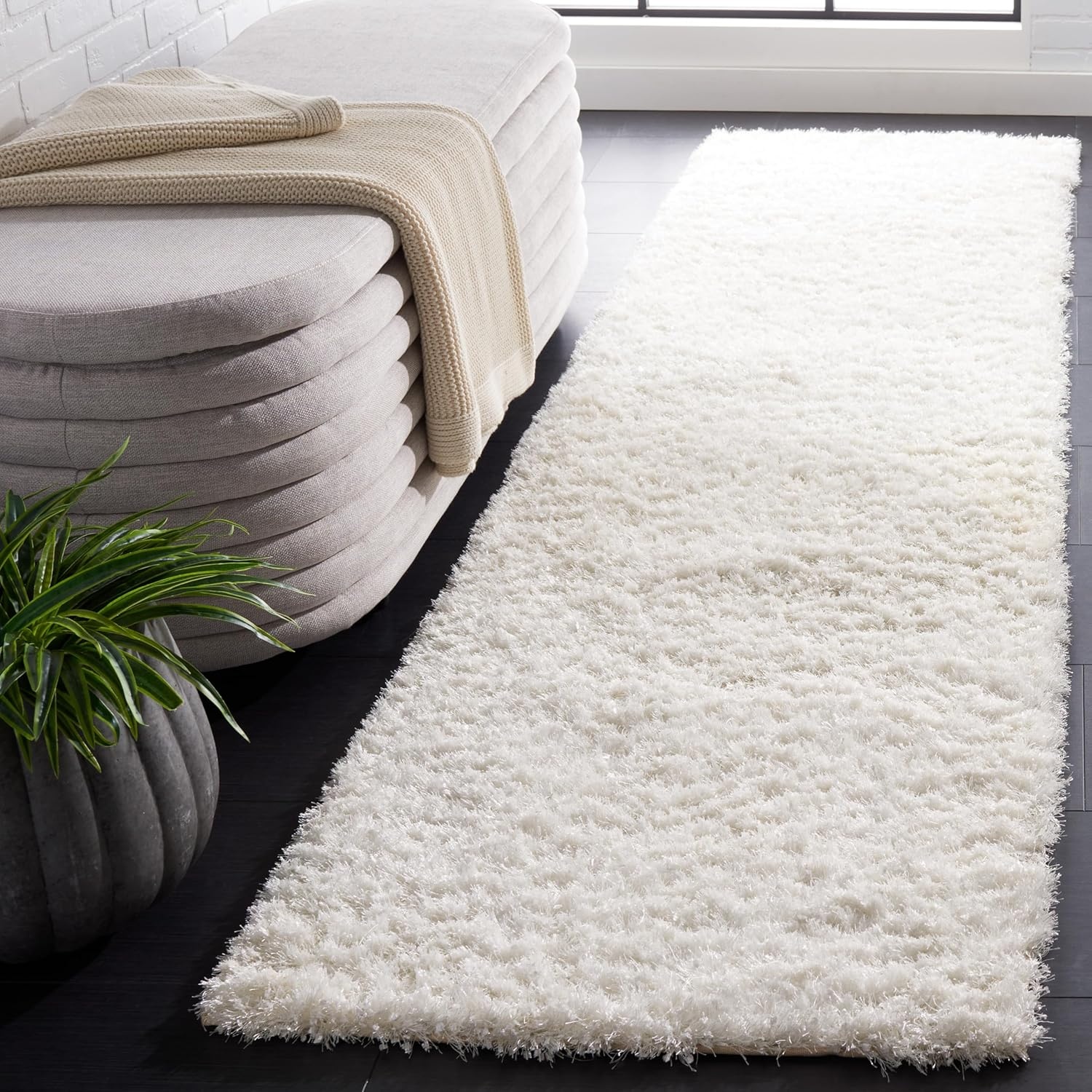 image:imageSAFAVIEH Malibu Shag Collection Area Rug 86 x 12 Silver Handmade Solid 14inch Thick Ideal for High Traffic Areas in Living Room Bedroom MLS431SWhite