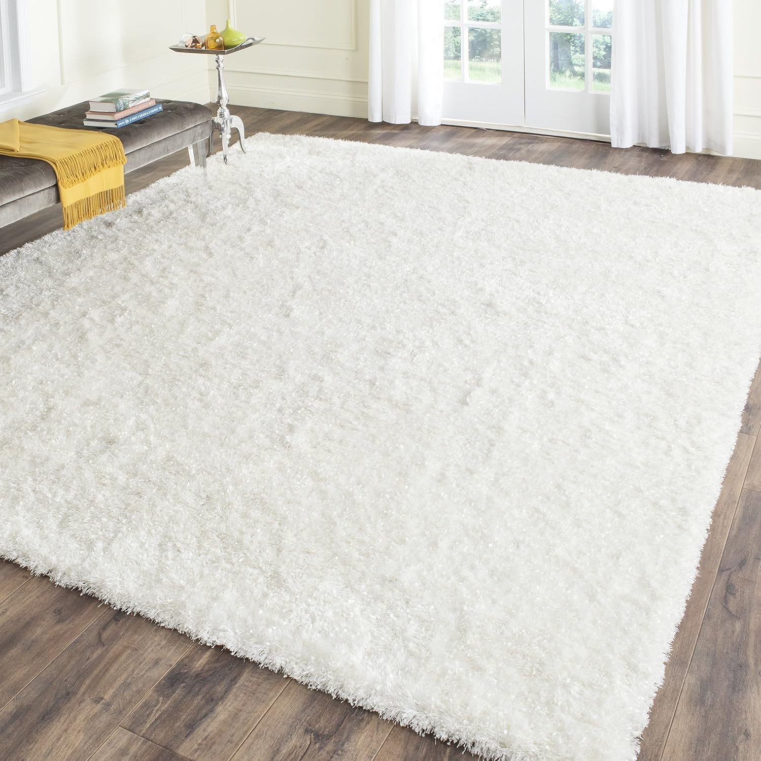 image:imageSAFAVIEH Malibu Shag Collection Area Rug 86 x 12 Silver Handmade Solid 14inch Thick Ideal for High Traffic Areas in Living Room Bedroom MLS431SWhite