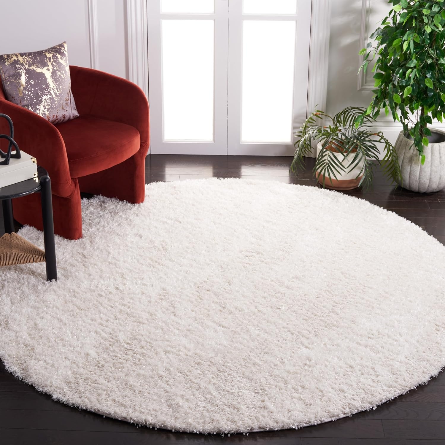 image:imageSAFAVIEH Malibu Shag Collection Area Rug 86 x 12 Silver Handmade Solid 14inch Thick Ideal for High Traffic Areas in Living Room Bedroom MLS431SWhite