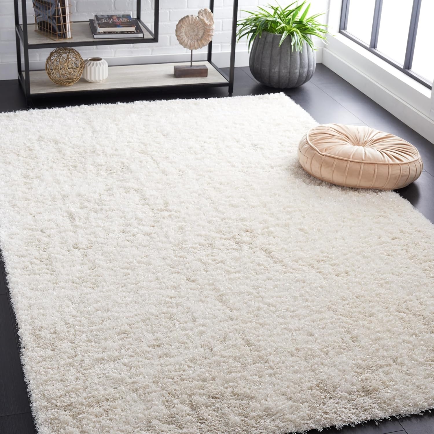 image:imageSAFAVIEH Malibu Shag Collection Area Rug 86 x 12 Silver Handmade Solid 14inch Thick Ideal for High Traffic Areas in Living Room Bedroom MLS431SWhite
