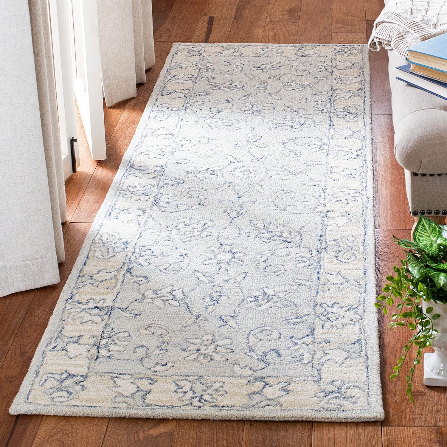 image:imageSAFAVIEH MicroLoop Collection 6 x 9 BlueBeige MLP535M Handmade Premium Wool Living Room Dining Bedroom Area RugBlueBeige