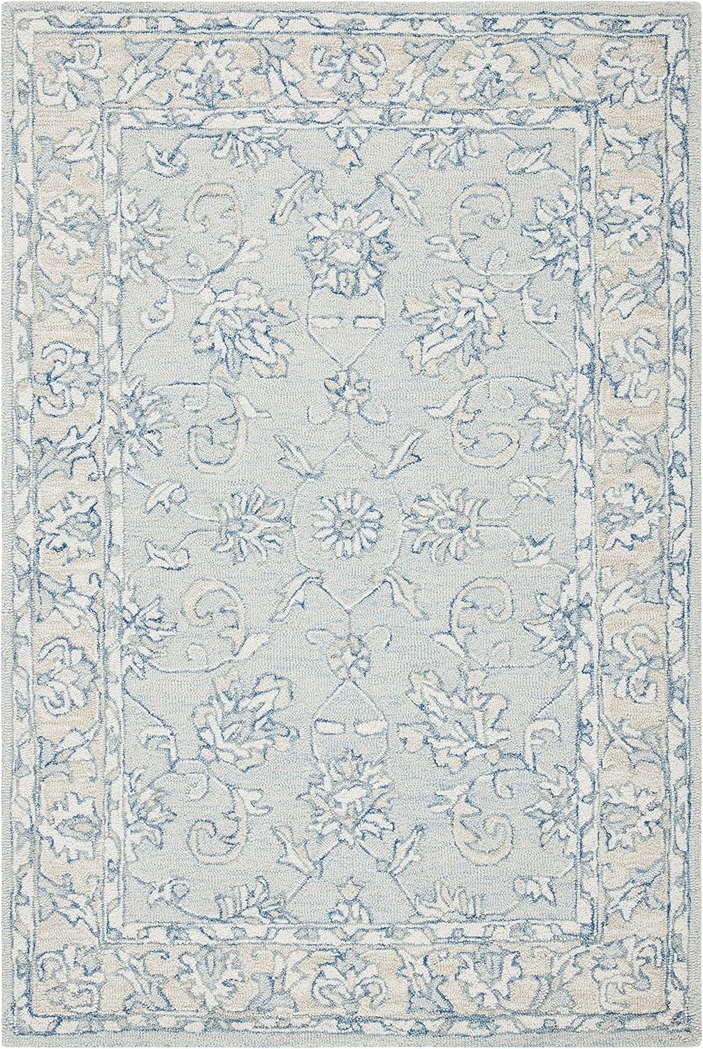image:imageSAFAVIEH MicroLoop Collection 6 x 9 BlueBeige MLP535M Handmade Premium Wool Living Room Dining Bedroom Area RugBlueBeige