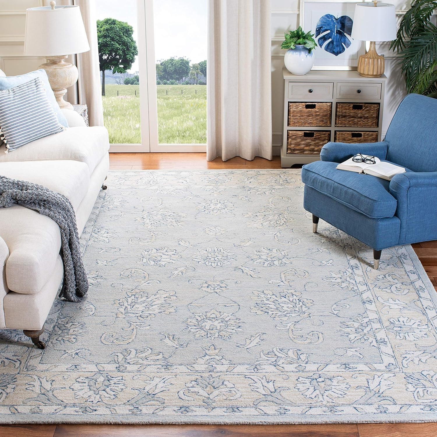 image:imageSAFAVIEH MicroLoop Collection 6 x 9 BlueBeige MLP535M Handmade Premium Wool Living Room Dining Bedroom Area RugBlueBeige