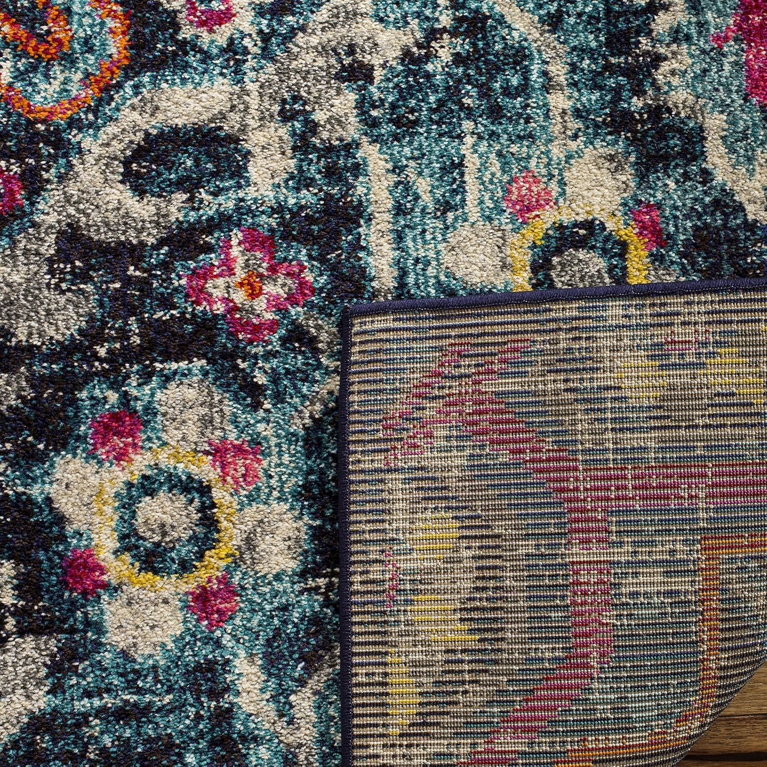 image:imageSAFAVIEH Monaco Collection Area Rug 8 x 10 Blue amp Fuchsia Boho Chic Medallion Distressed Design NonShedding amp Easy Care Ideal for High Traffic Areas in Living Room Bedroom MNC252JBlueFuchsia