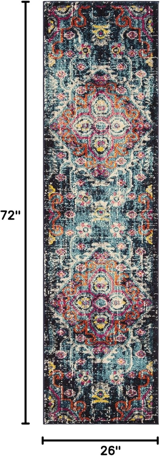 image:imageSAFAVIEH Monaco Collection Area Rug 8 x 10 Blue amp Fuchsia Boho Chic Medallion Distressed Design NonShedding amp Easy Care Ideal for High Traffic Areas in Living Room Bedroom MNC252JBlueFuchsia