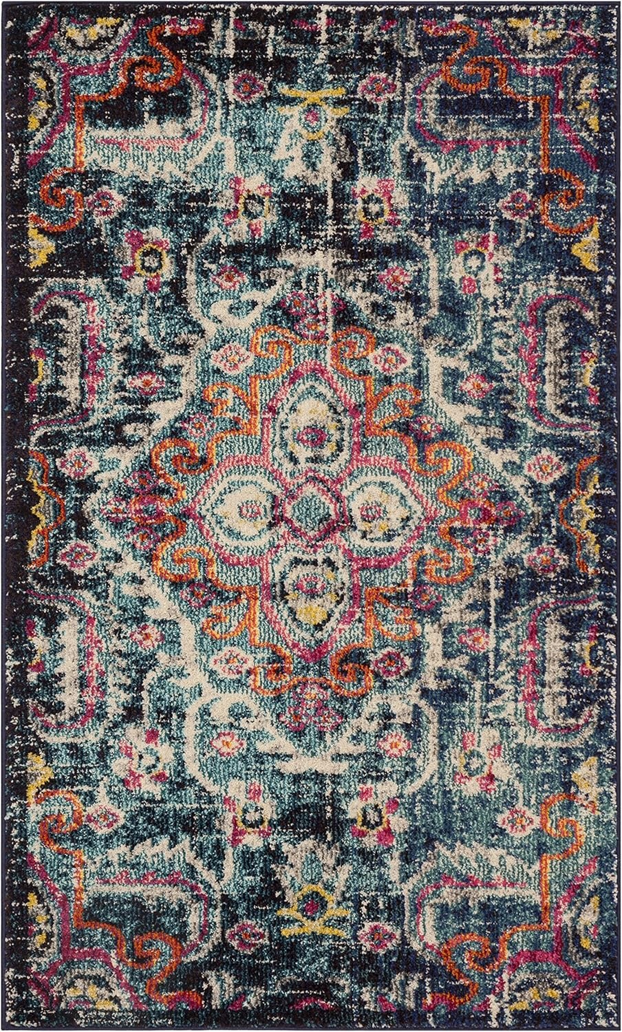 image:imageSAFAVIEH Monaco Collection Area Rug 8 x 10 Blue amp Fuchsia Boho Chic Medallion Distressed Design NonShedding amp Easy Care Ideal for High Traffic Areas in Living Room Bedroom MNC252JBlueFuchsia